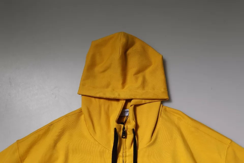 Dolce & Gabbana Yellow Logo Plaque Hooded Full Zip Sweater - Image 6