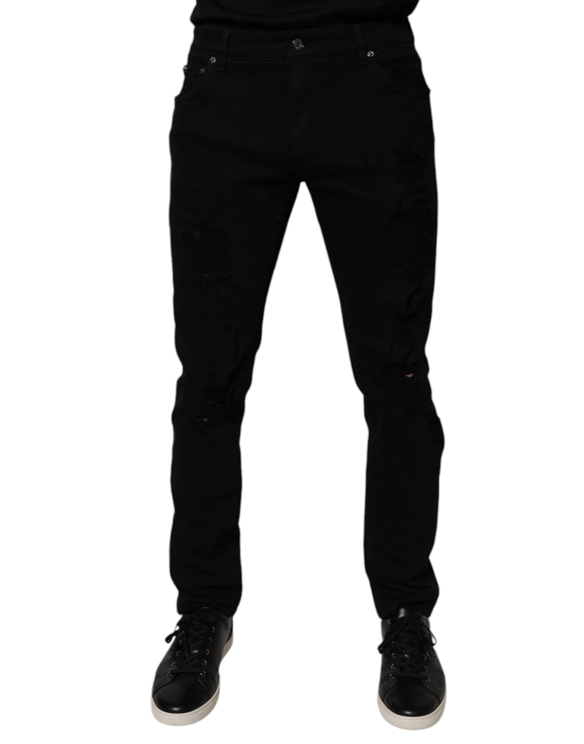 Dolce & Gabbana Black Tattered Cotton Skinny Men Denim Jeans - Image 2