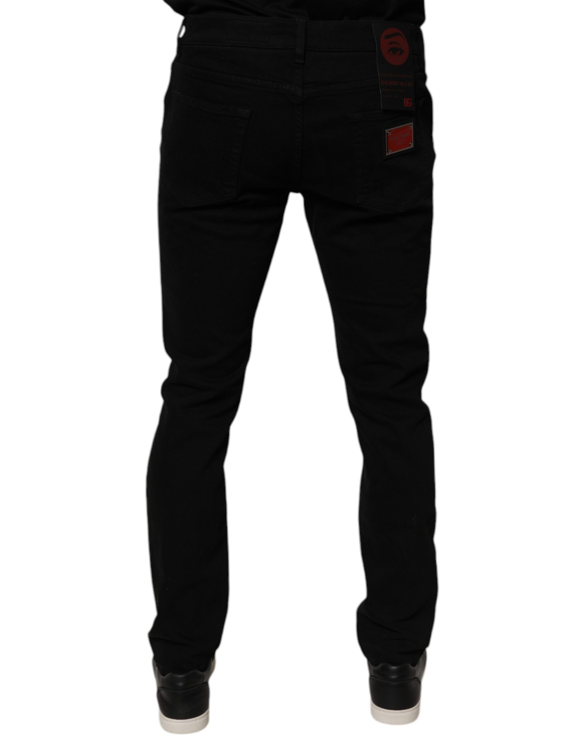 Dolce & Gabbana Black Tattered Cotton Skinny Men Denim Jeans - Image 4