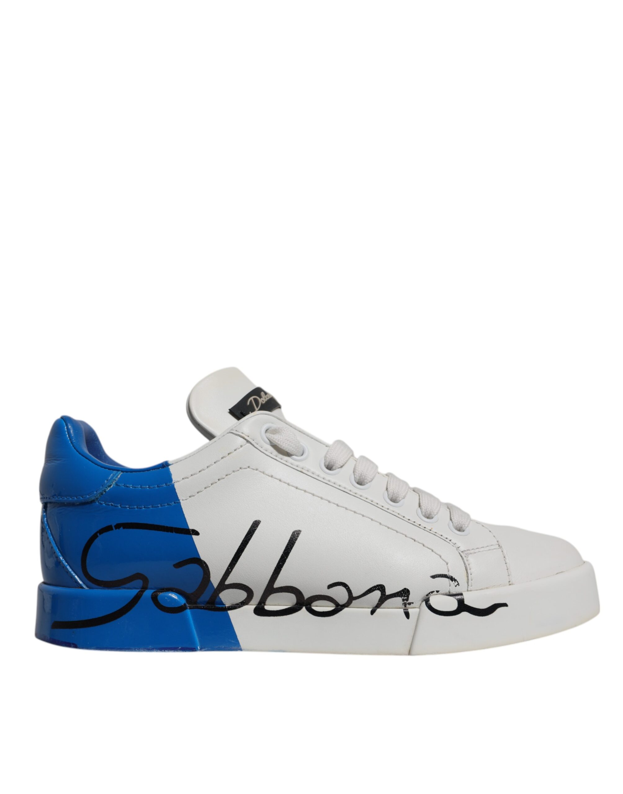Dolce & Gabbana White Blue Logo Portofino Sneakers Shoes - Image 6
