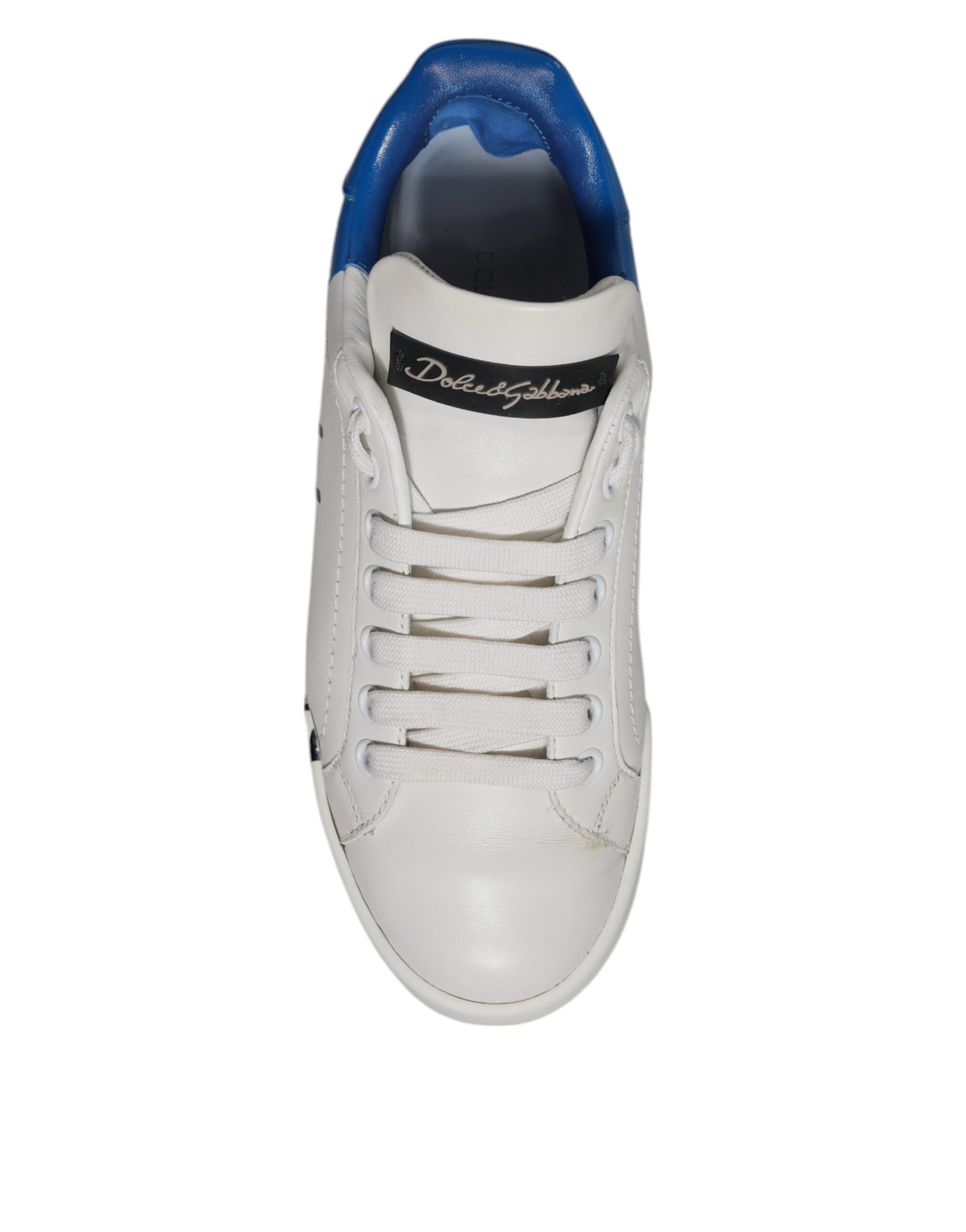 Dolce & Gabbana White Blue Logo Portofino Sneakers Shoes - Image 8