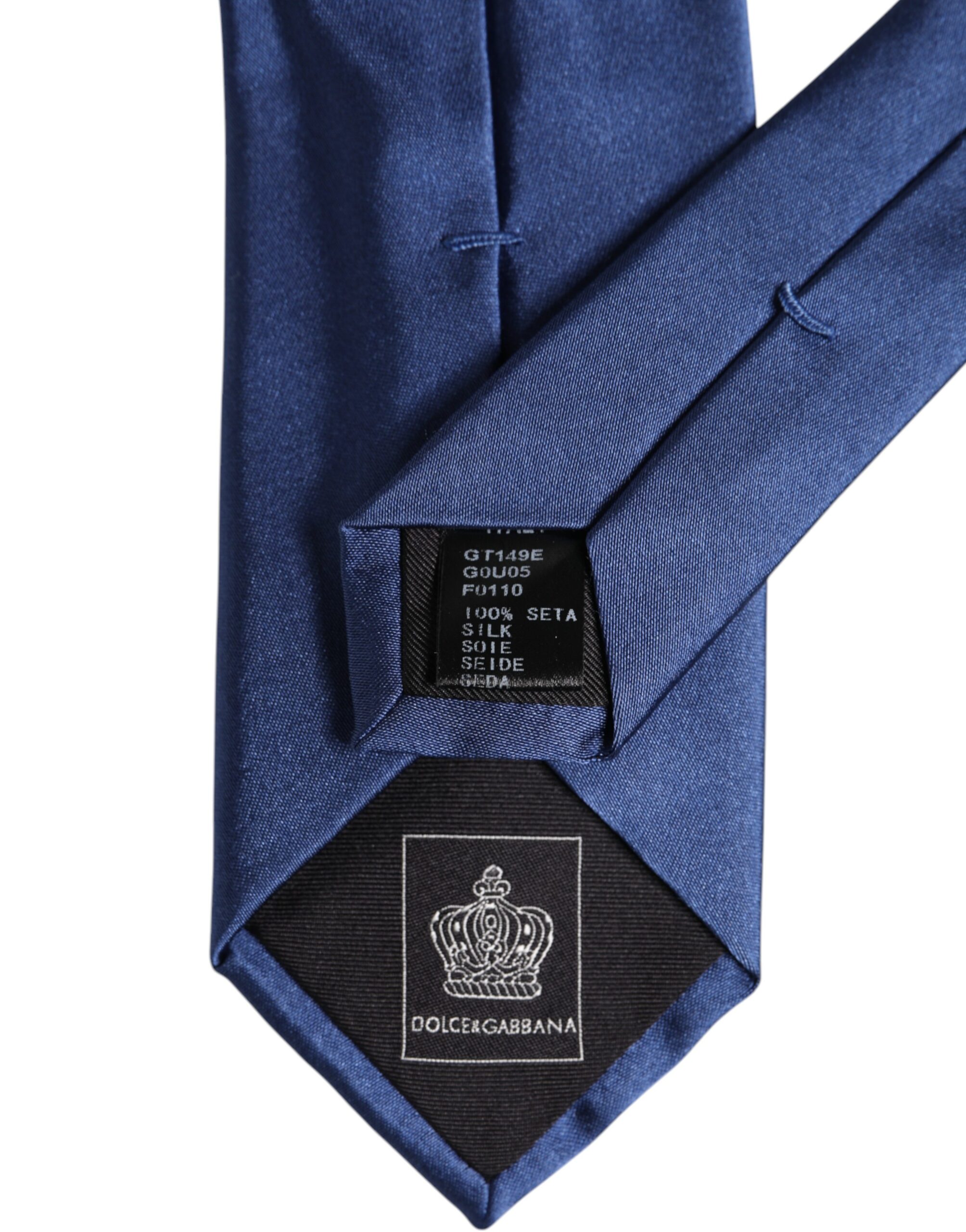 Dolce & Gabbana Blue Solid Silk Adjustable Necktie Tie - Image 6