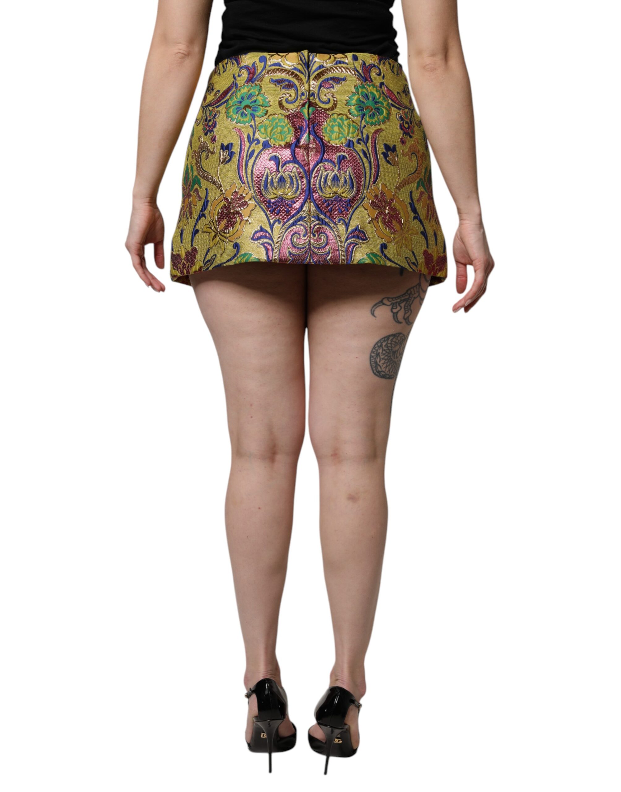 Dolce & Gabbana Multicolor Floral Jacquard Mid Waist Mini Skirt - Image 4