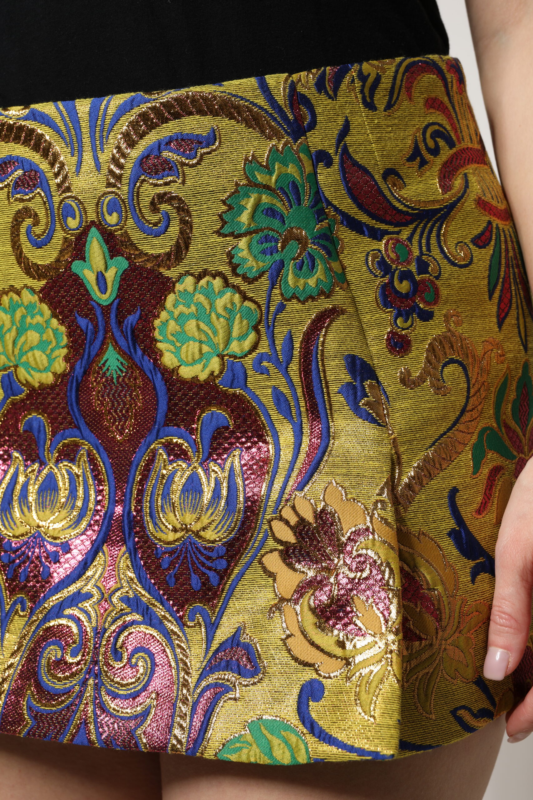 Dolce & Gabbana Multicolor Floral Jacquard Mid Waist Mini Skirt - Image 5
