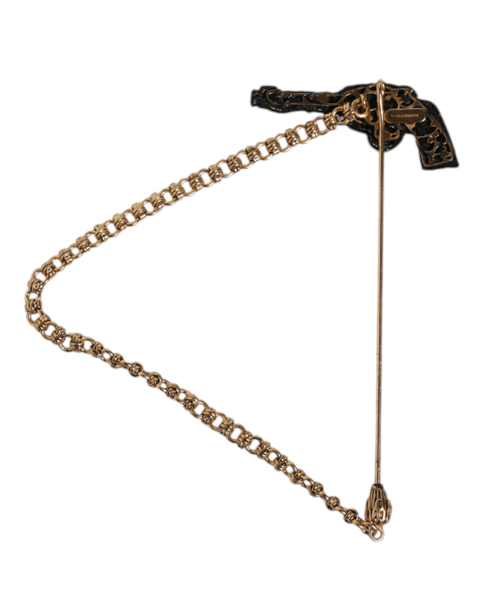 Dolce & Gabbana Black Gold Brass Copper Revolver Brooch Lapel Pin - Image 3