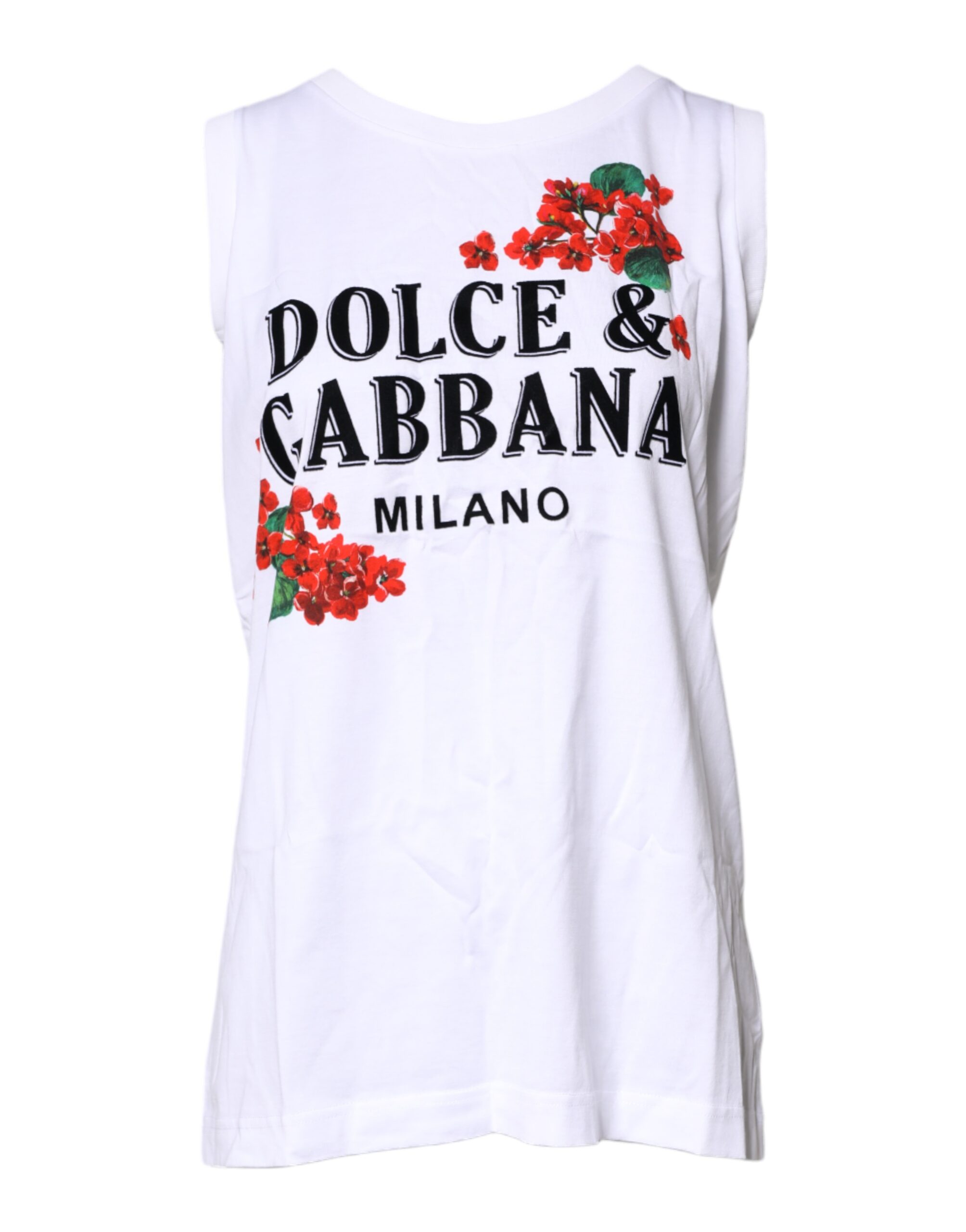 Dolce & Gabbana White Floral Printed Cotton Sleeveless T-shirt - Image 2