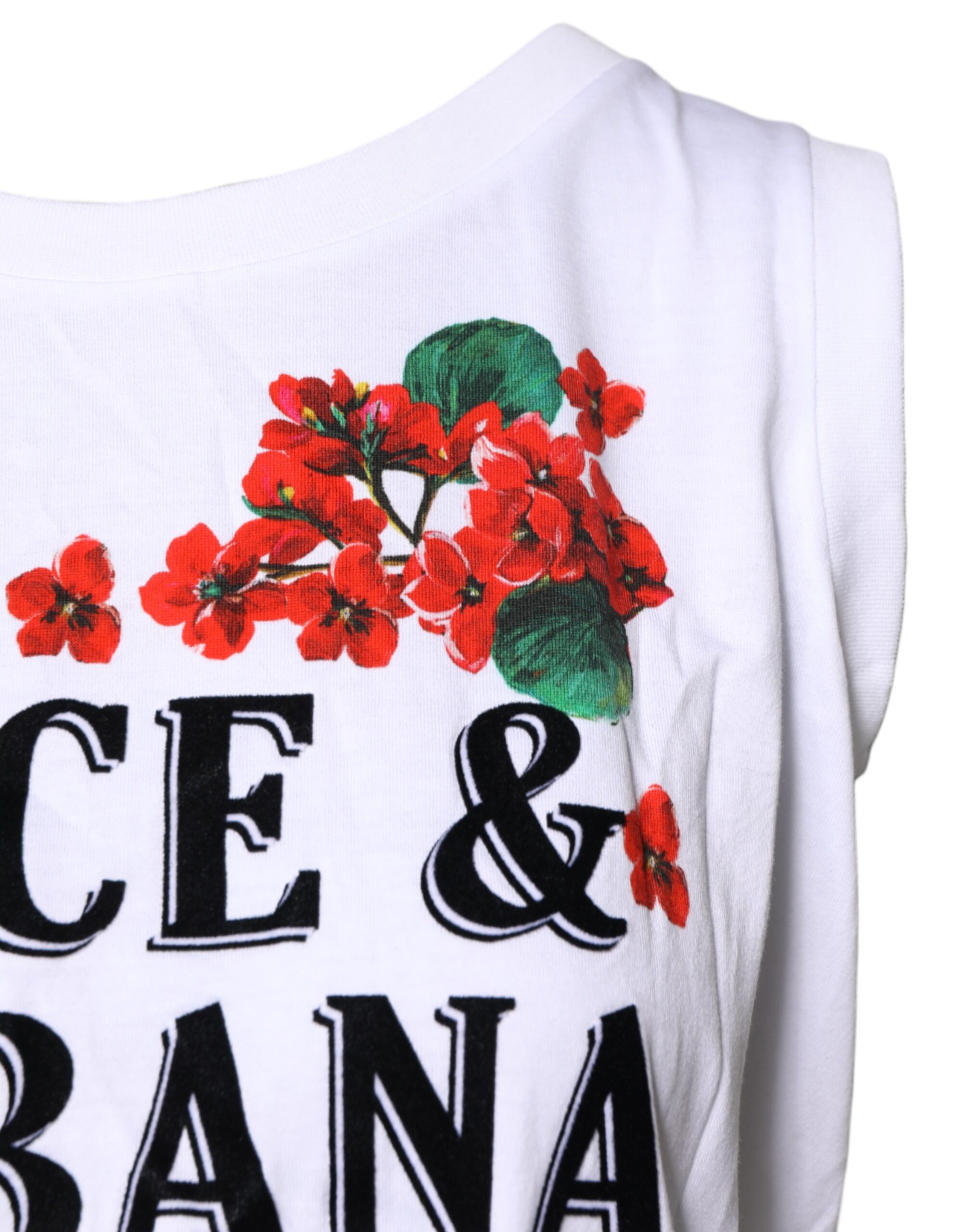 Dolce & Gabbana White Floral Printed Cotton Sleeveless T-shirt - Image 3