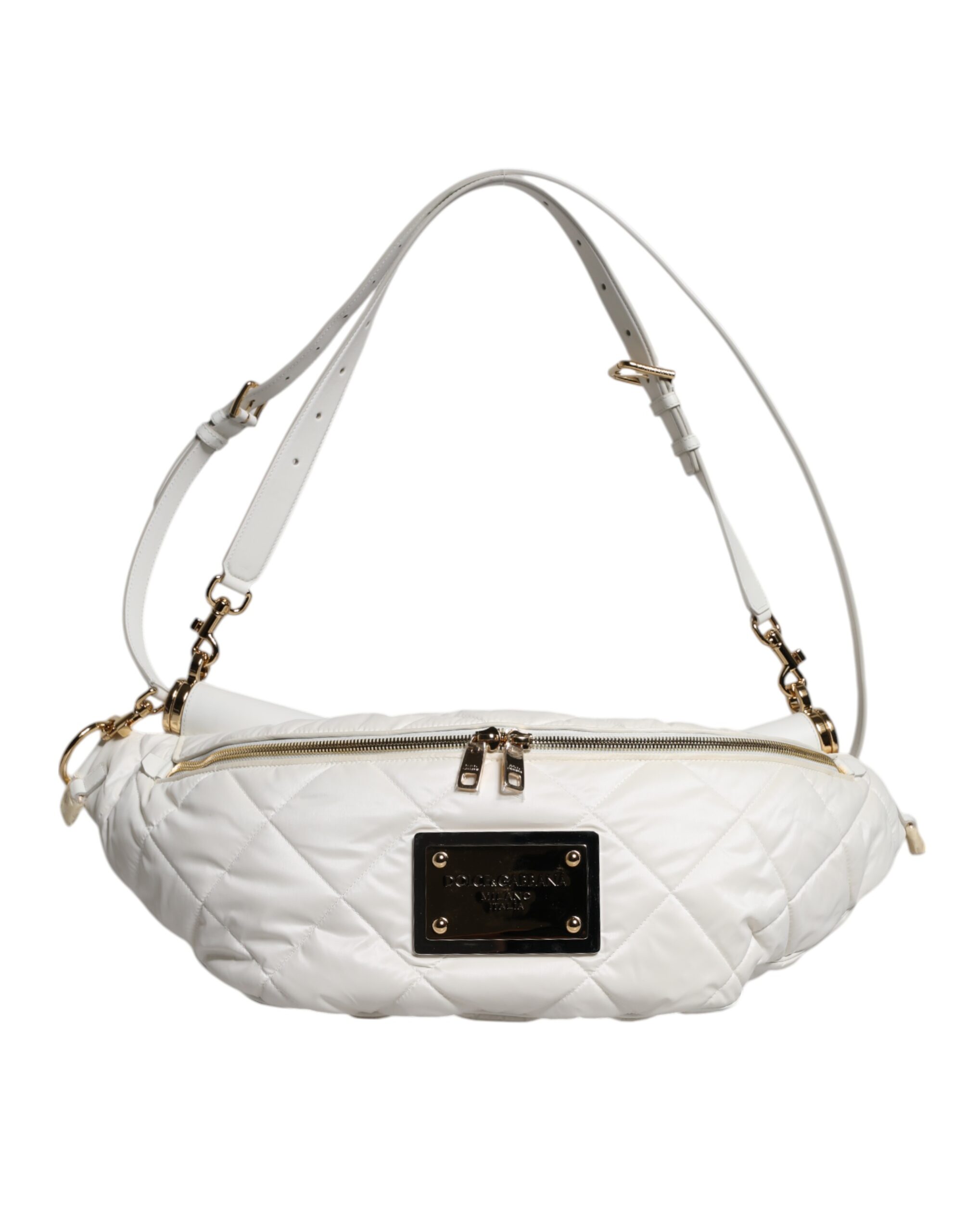 Dolce & Gabbana White Quilted Logo Plaque Belt Waist Fanny Pack Bag - Image 2