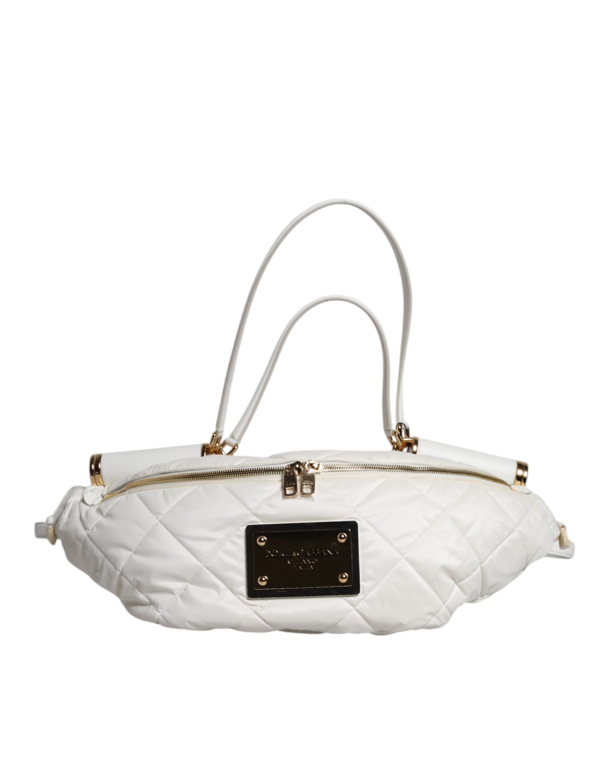 Dolce & Gabbana White Quilted Logo Plaque Belt Waist Fanny Pack Bag - Image 3