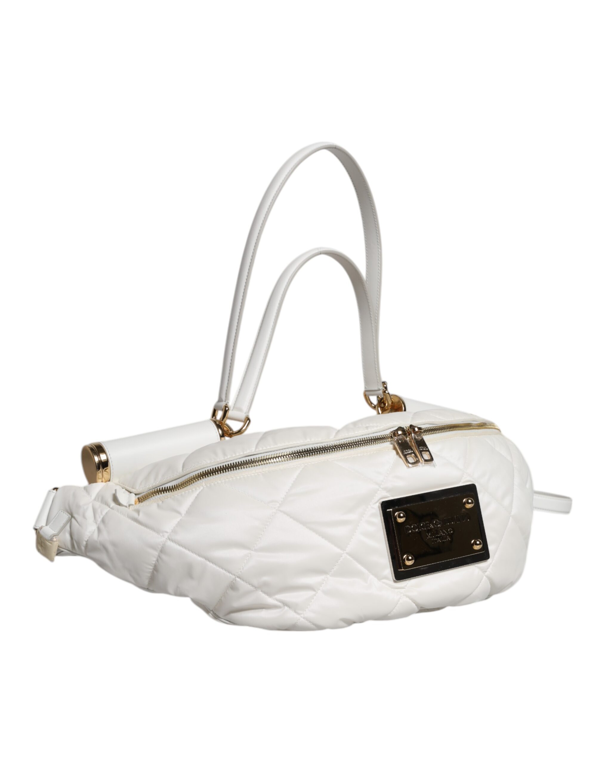 Dolce & Gabbana White Quilted Logo Plaque Belt Waist Fanny Pack Bag - Image 4