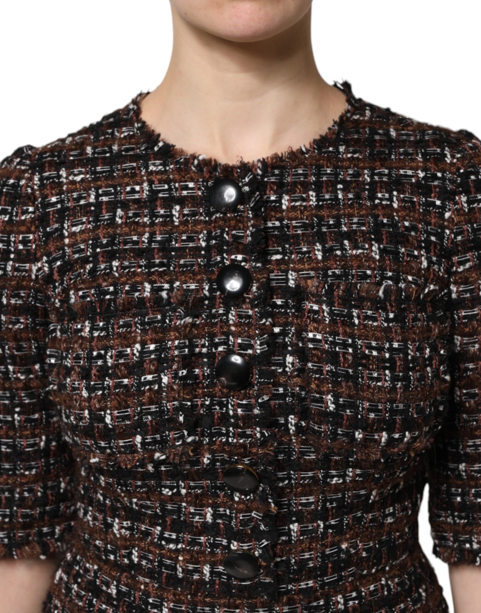 Dolce & Gabbana Brown Tweed Short Sleeves A-line Mini Dress - Image 5