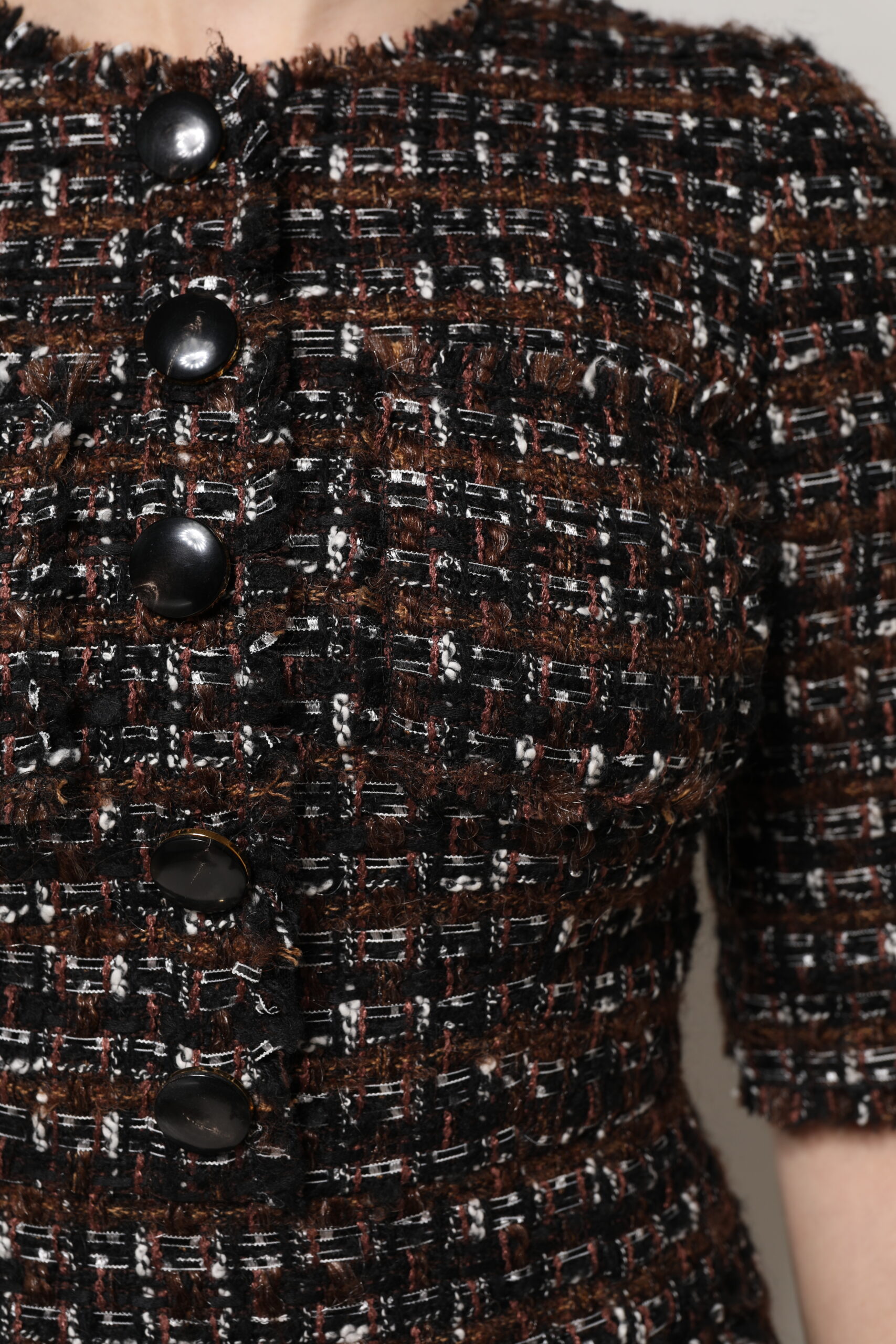 Dolce & Gabbana Brown Tweed Short Sleeves A-line Mini Dress - Image 6