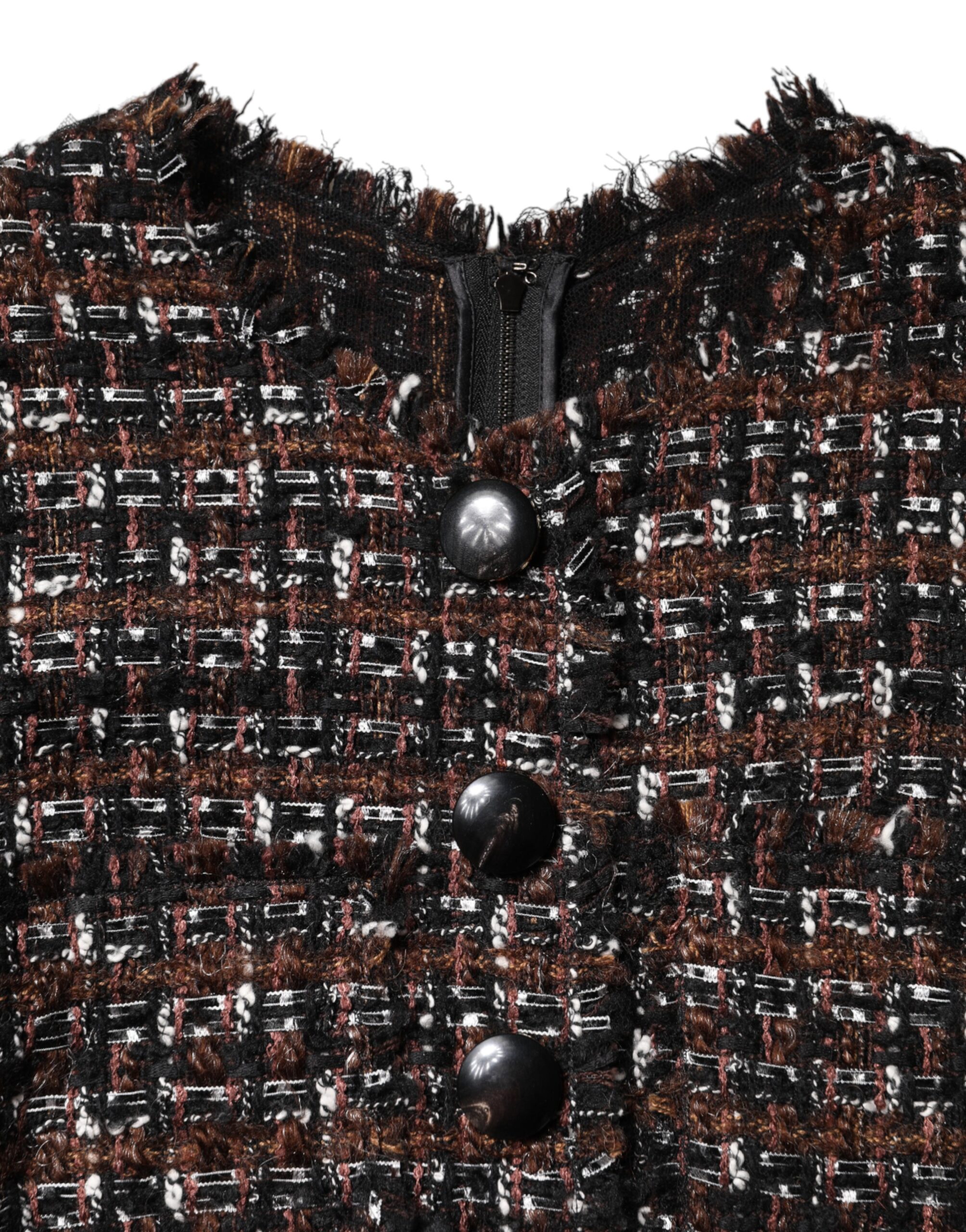 Dolce & Gabbana Brown Tweed Short Sleeves A-line Mini Dress - Image 7
