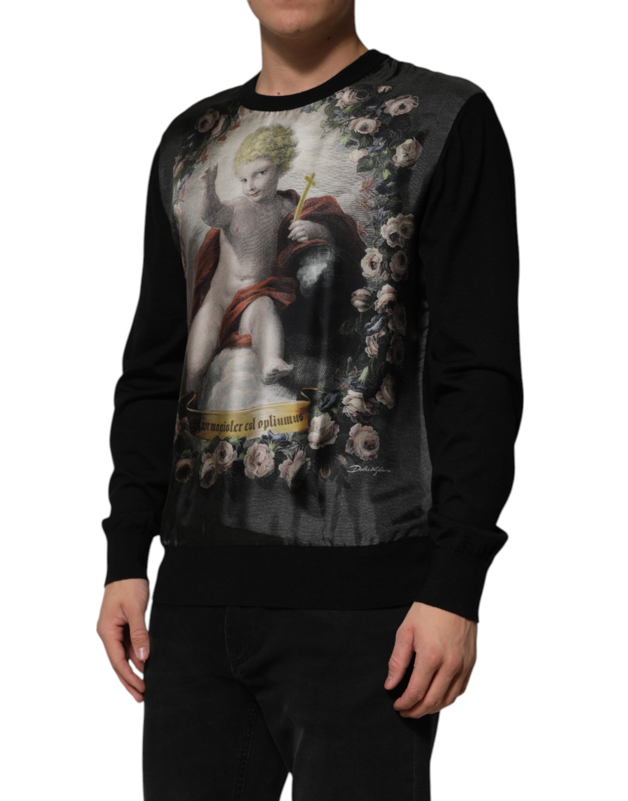 Dolce & Gabbana Black Cashmere Cherub Print Baroque Sweater - Image 3