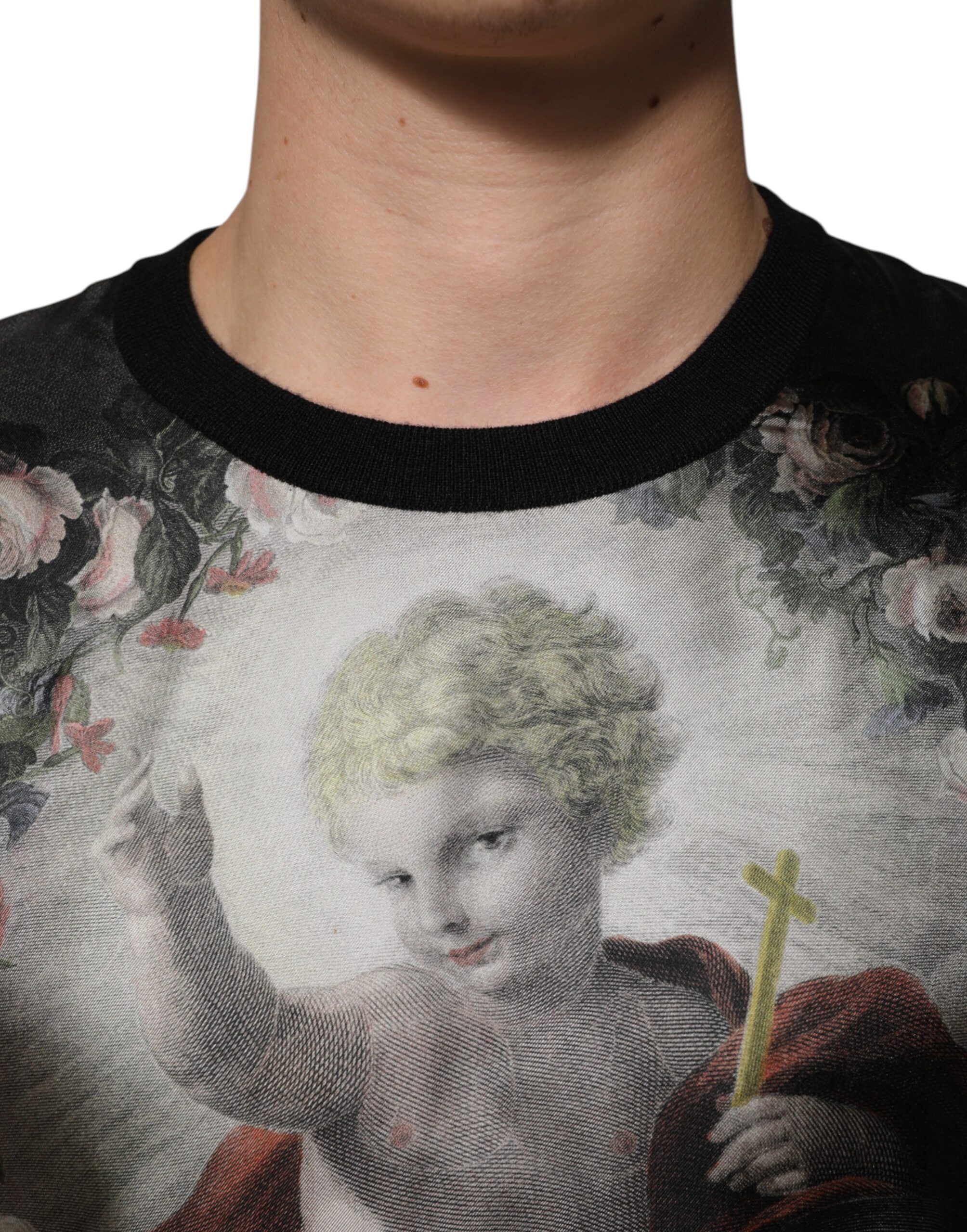 Dolce & Gabbana Black Cashmere Cherub Print Baroque Sweater - Image 5