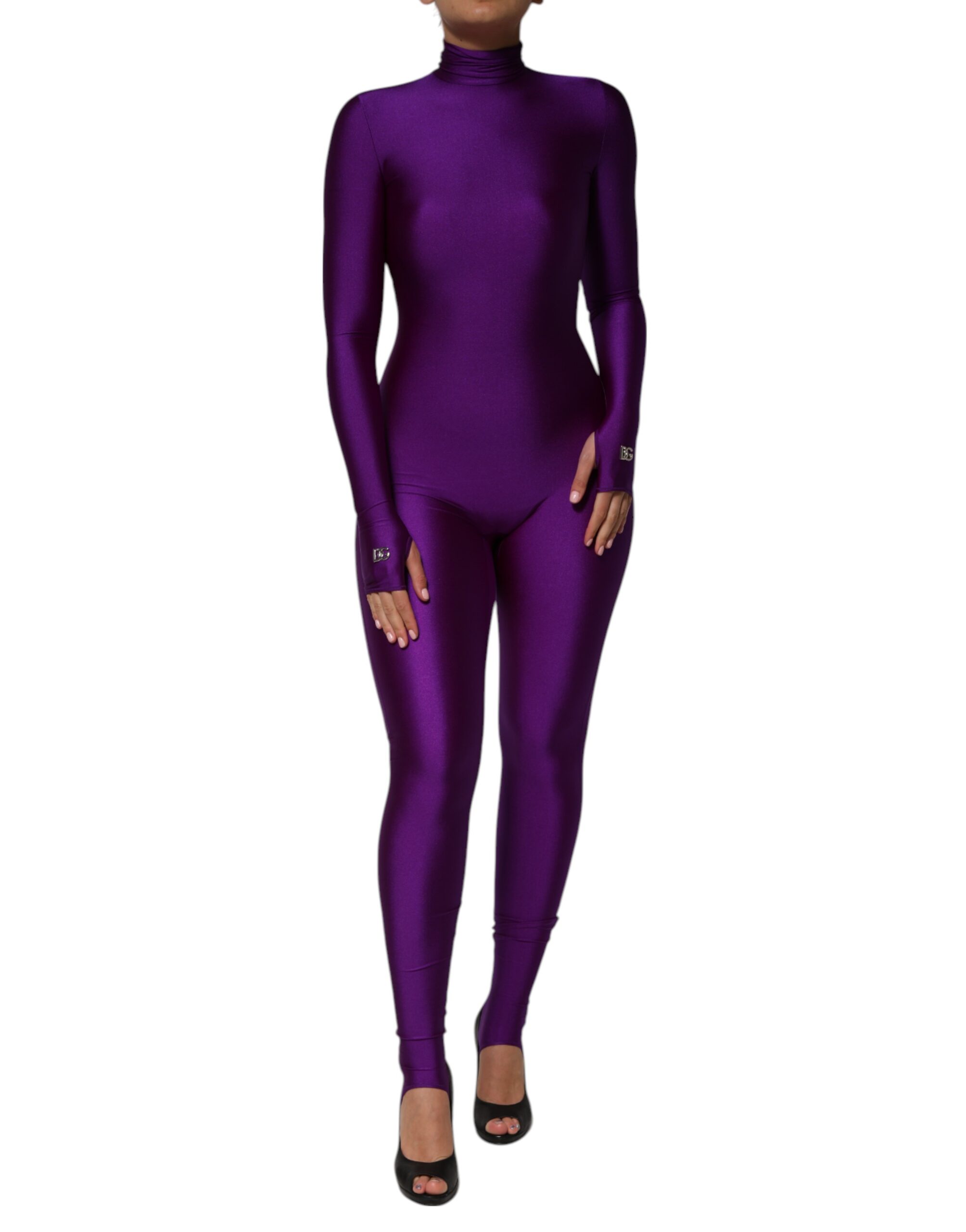 Dolce & Gabbana Purple Nylon Turtleneck Bodycon Jumpsuit Dress - Image 2