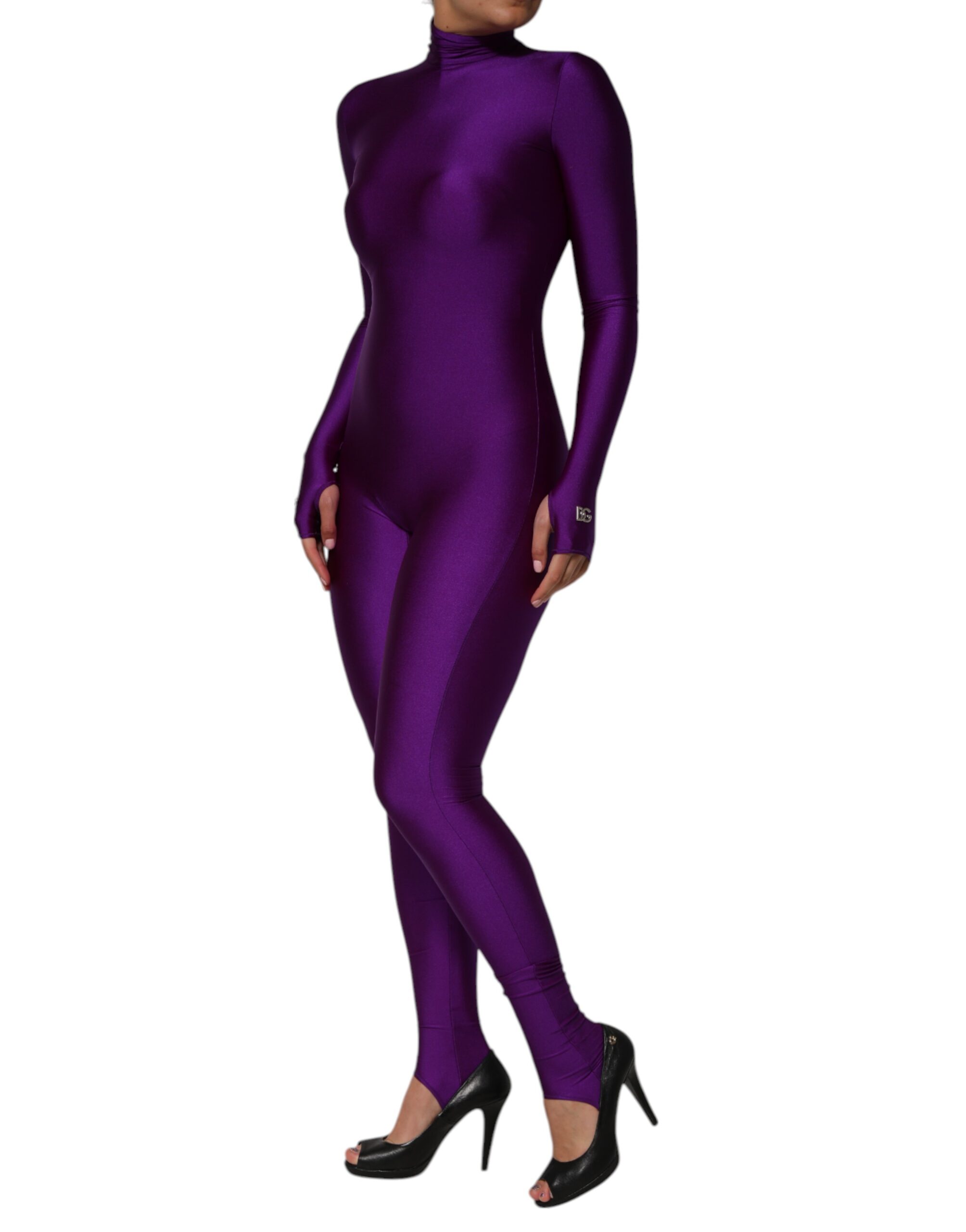 Dolce & Gabbana Purple Nylon Turtleneck Bodycon Jumpsuit Dress - Image 3