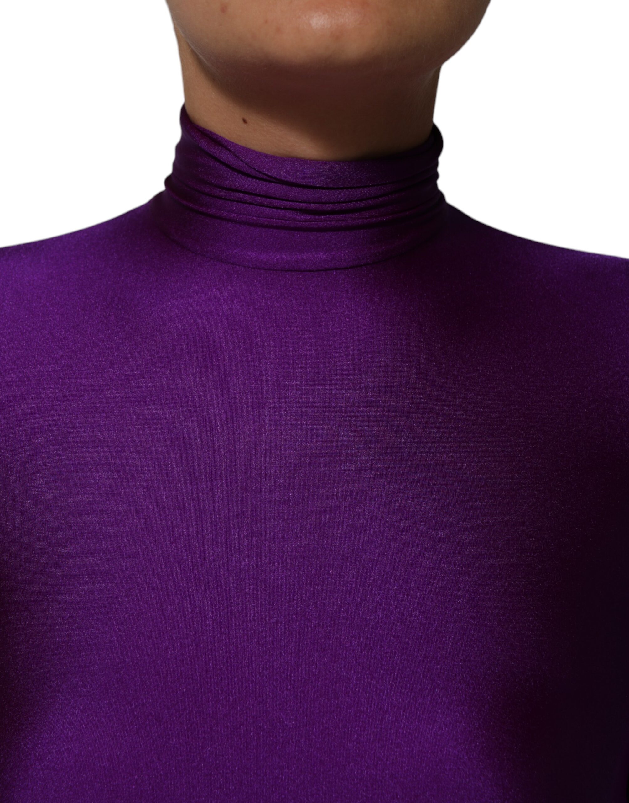 Dolce & Gabbana Purple Nylon Turtleneck Bodycon Jumpsuit Dress - Image 5