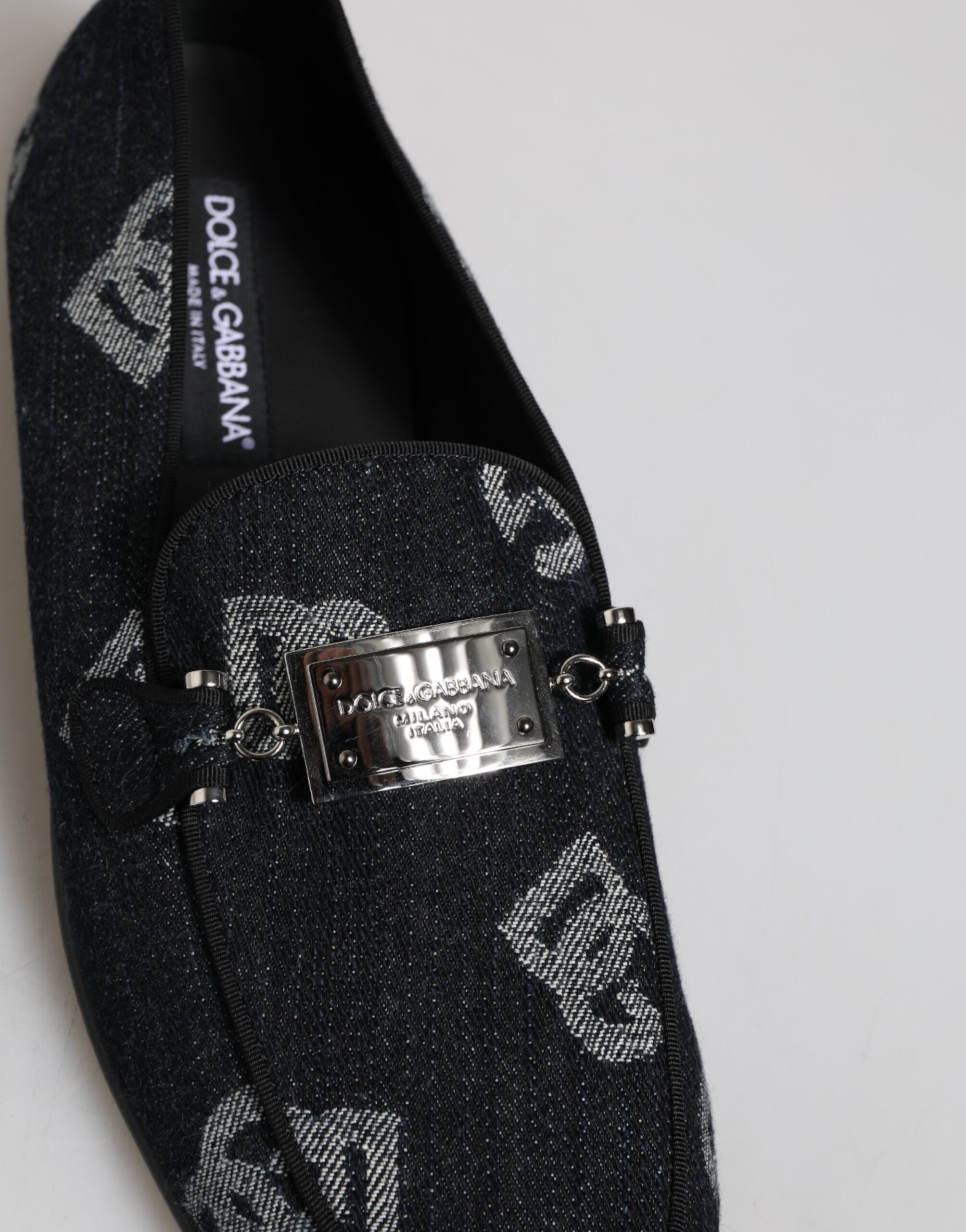 Dolce & Gabbana Blue Logo Cotton Loafers Formal Dress Shoes - Image 8