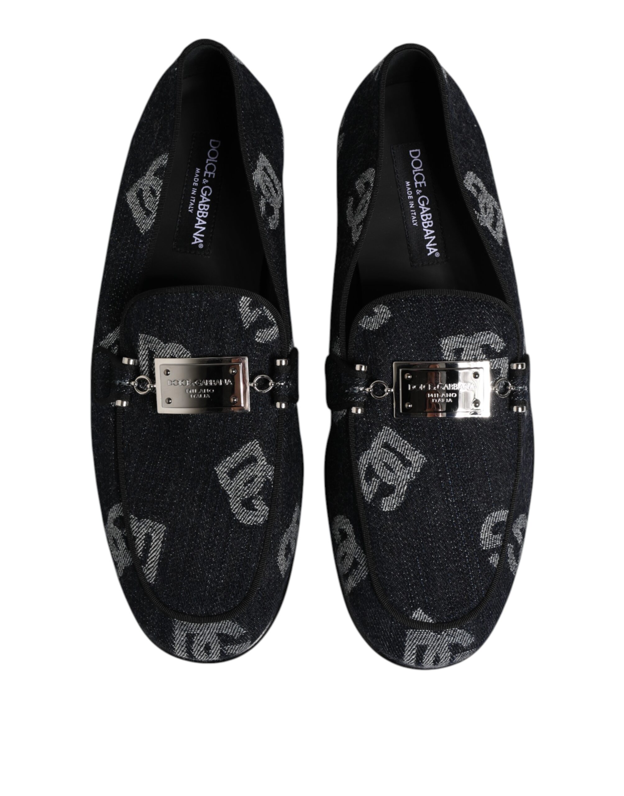 Dolce & Gabbana Blue Logo Cotton Loafers Formal Dress Shoes - Image 4