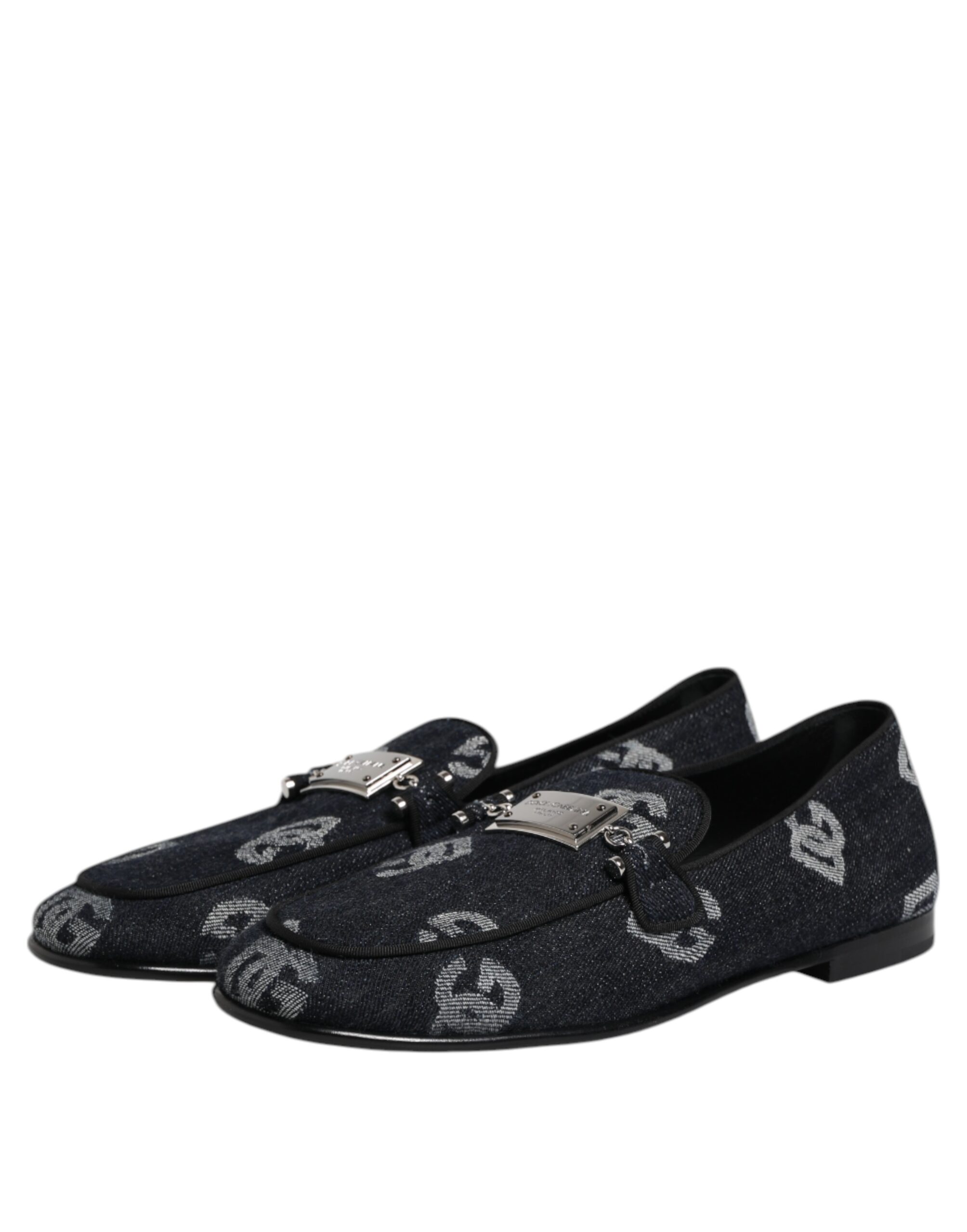 Dolce & Gabbana Blue Logo Cotton Loafers Formal Dress Shoes - Image 5