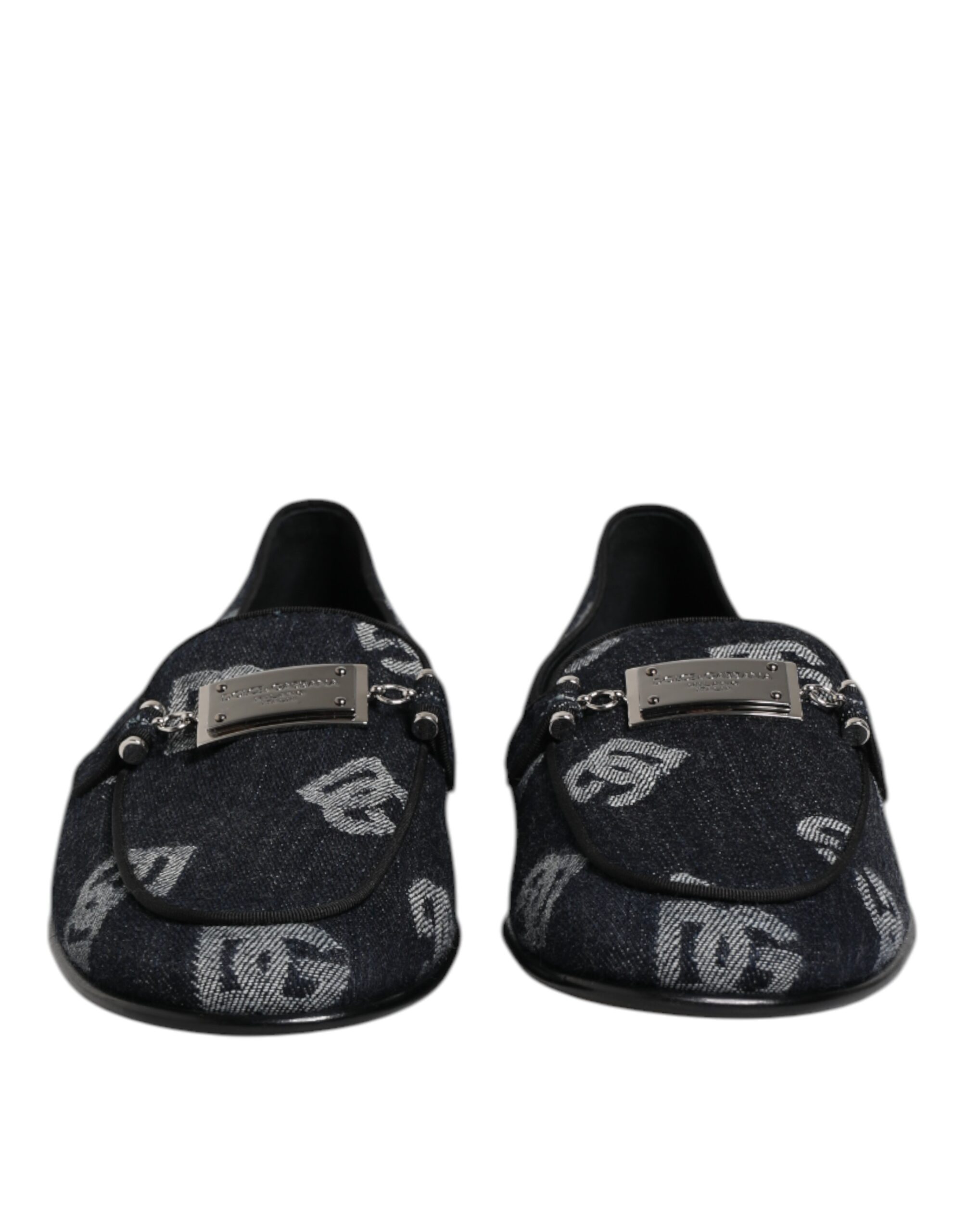 Dolce & Gabbana Blue Logo Cotton Loafers Formal Dress Shoes - Image 3