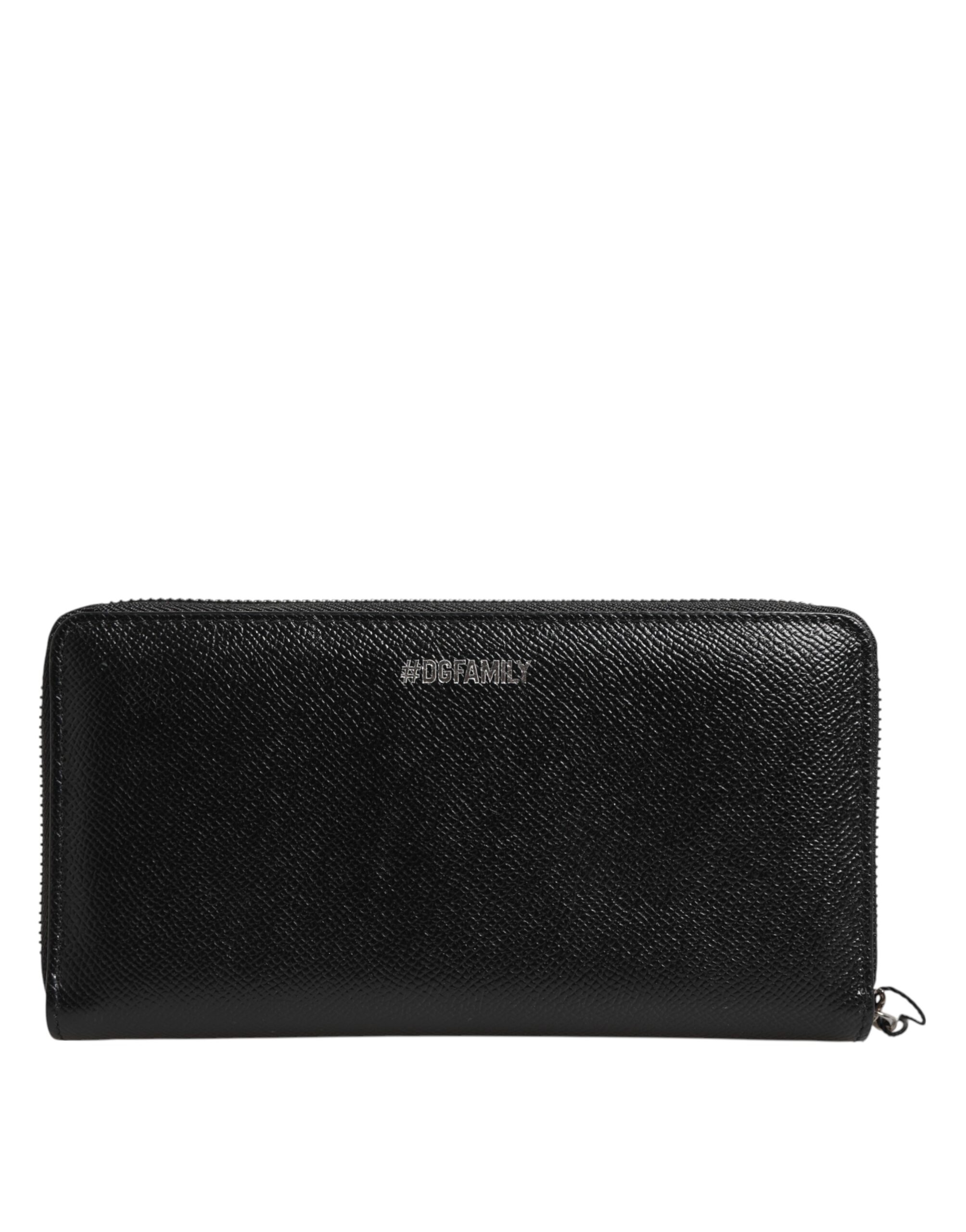 Dolce & Gabbana Black Leather #DGFAMILY Zipper Continental Mens Wallet - Image 4