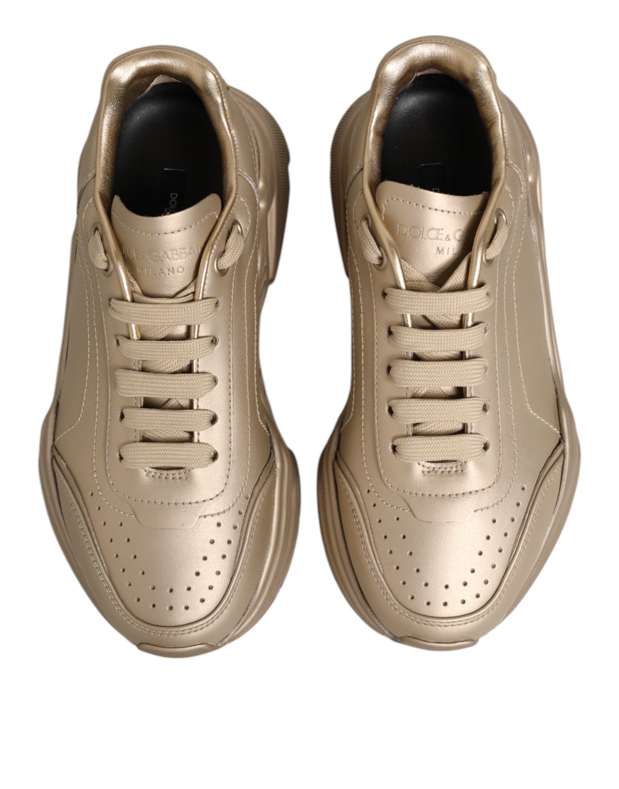 Dolce & Gabbana Gold Leather Daymaster Women Sneaker Shoes - Image 4