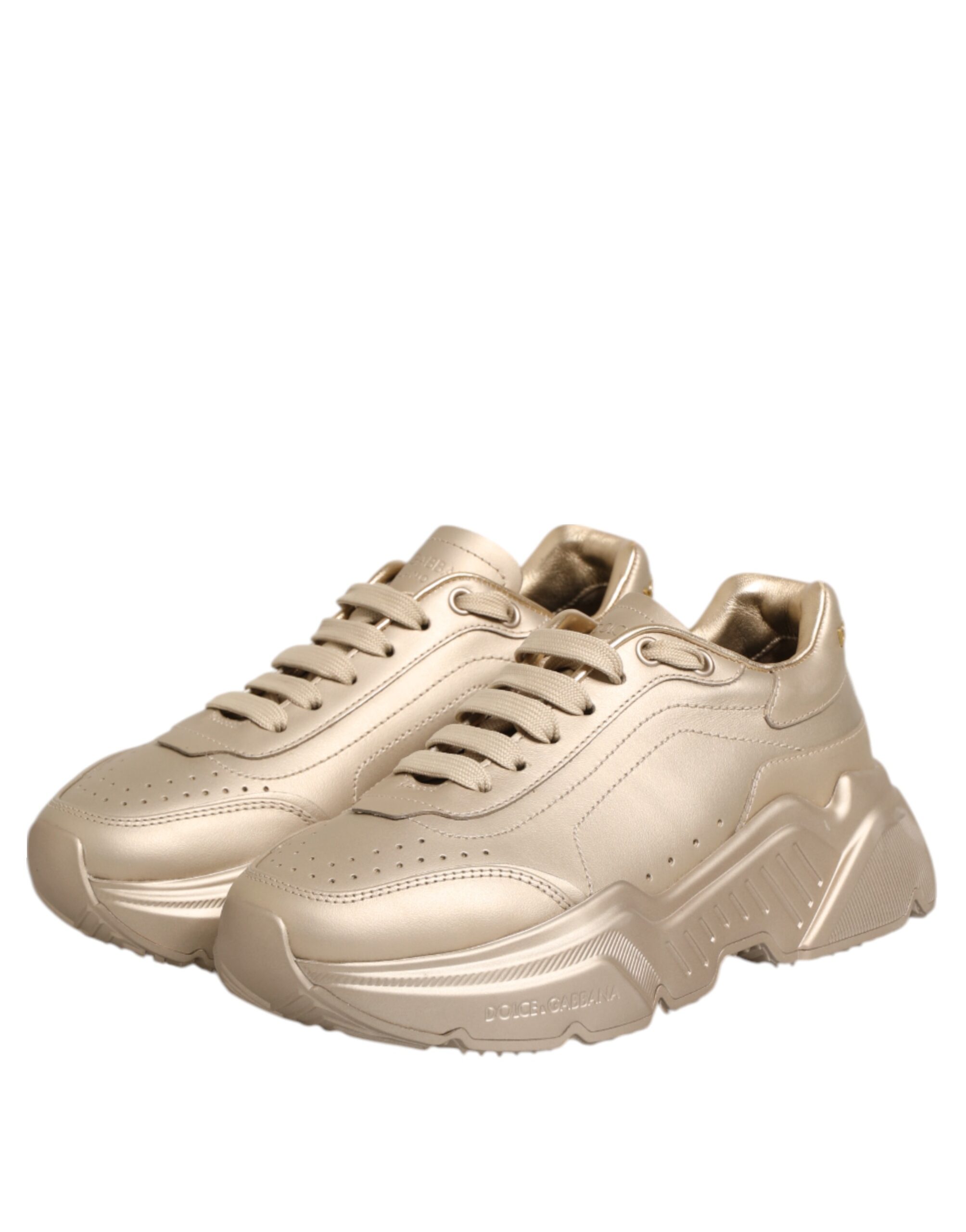Dolce & Gabbana Gold Leather Daymaster Women Sneaker Shoes - Image 5