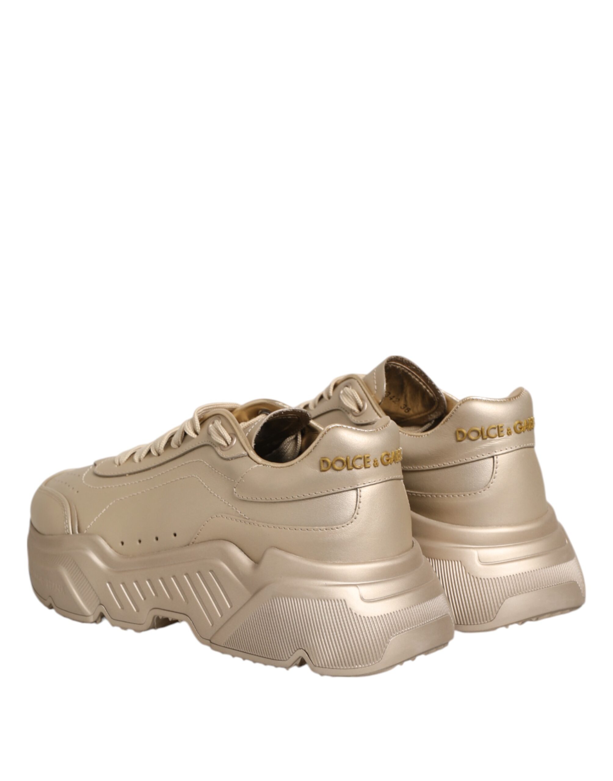 Dolce & Gabbana Gold Leather Daymaster Women Sneaker Shoes - Image 6