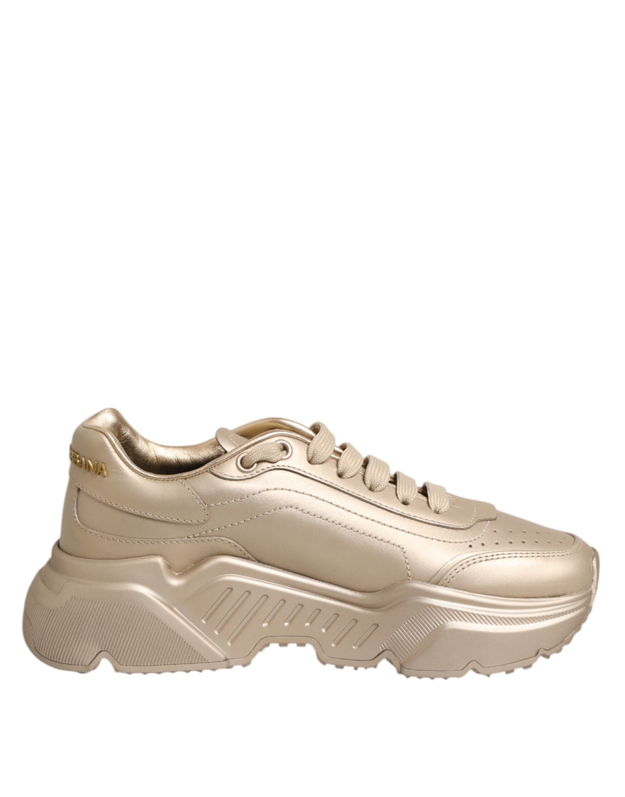 Dolce & Gabbana Gold Leather Daymaster Women Sneaker Shoes - Image 2