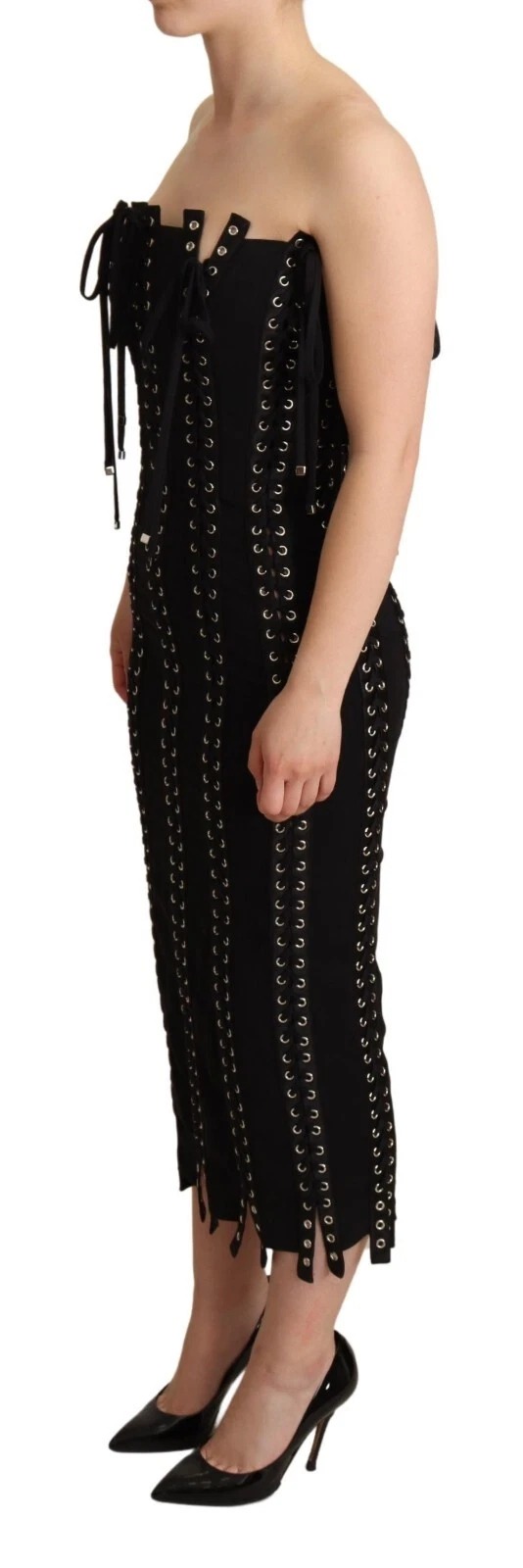 Dolce & Gabbana Black Cady Sleeveless Lace Up Bodycon Dress - Image 2