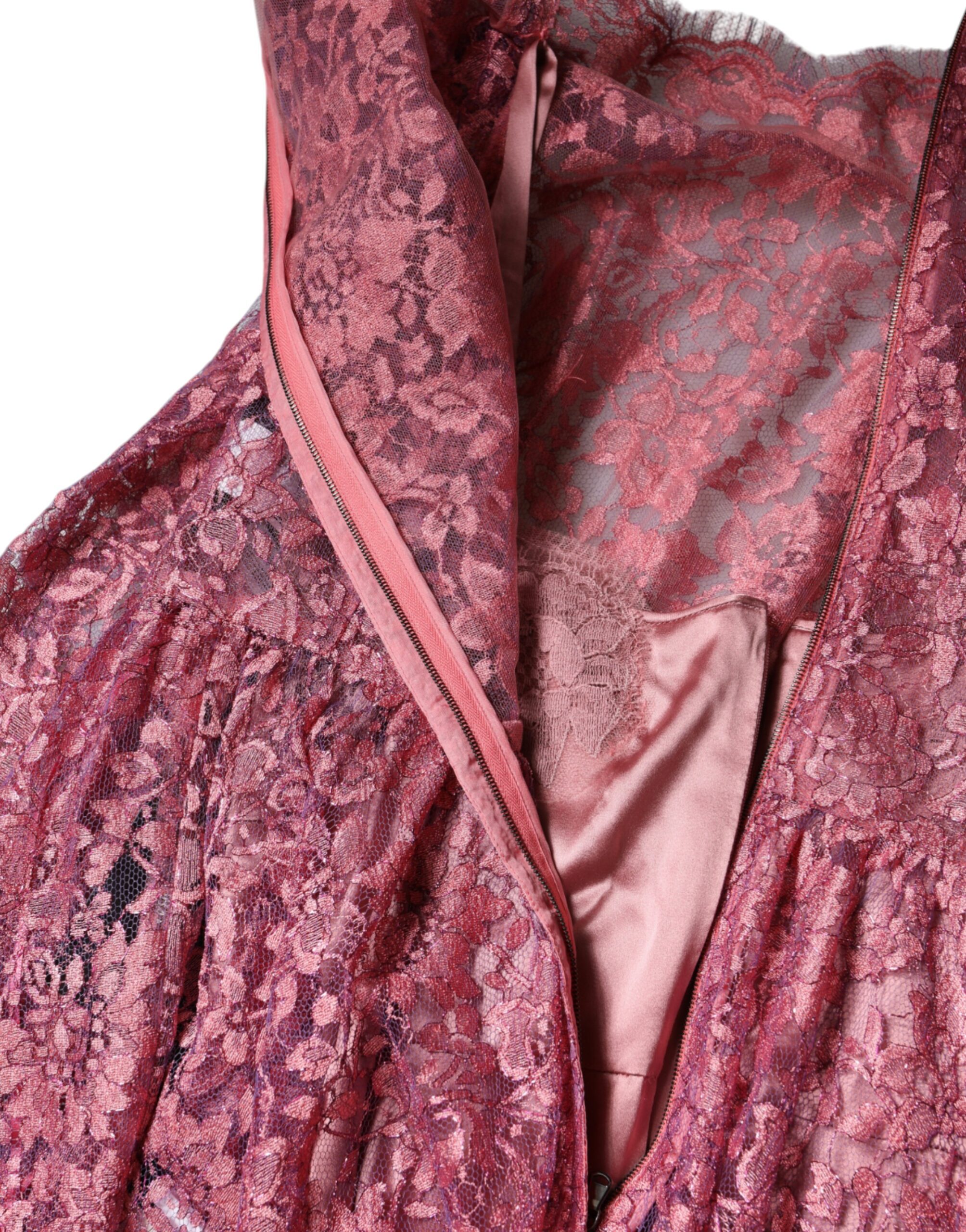 Dolce & Gabbana Pink Floral Lace Long Sleeve Midi Dress - Image 4