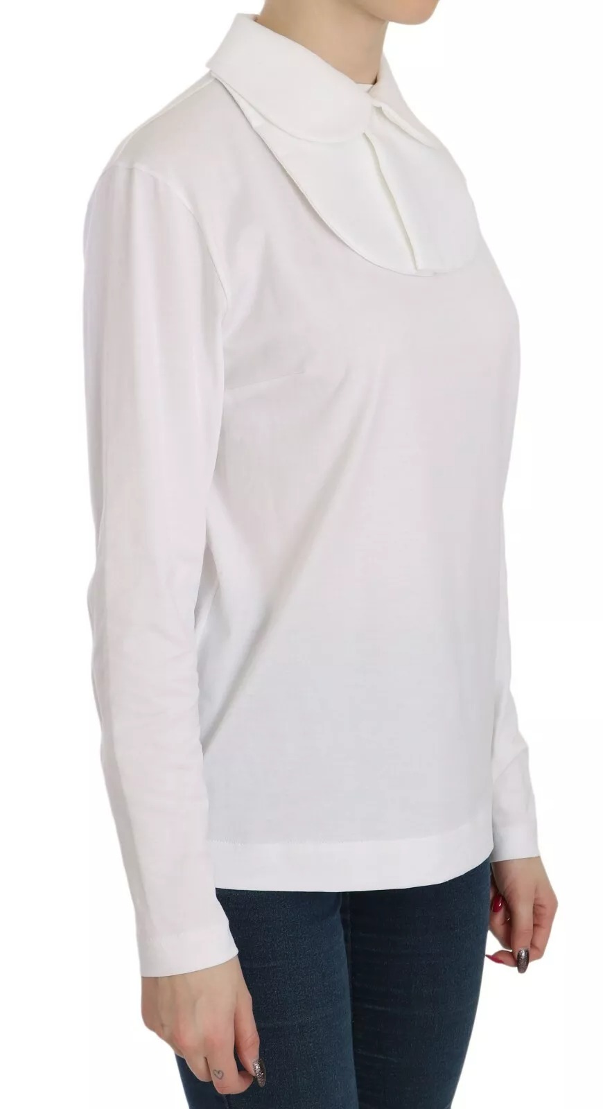 Dolce & Gabbana White Cotton Longsleeve Collared Blouse - Image 3