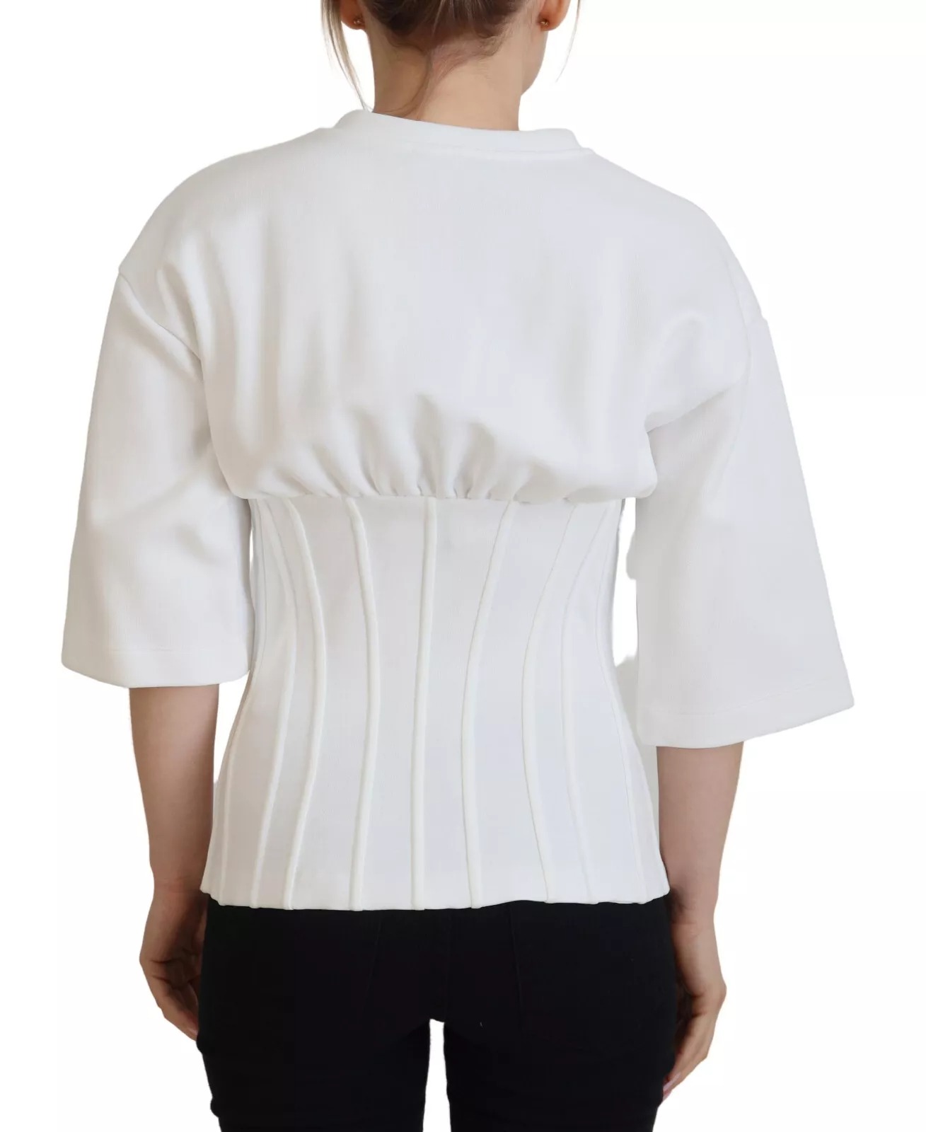 Dolce & Gabbana White Cotton Corset Stretch Top T-shirt - Image 3