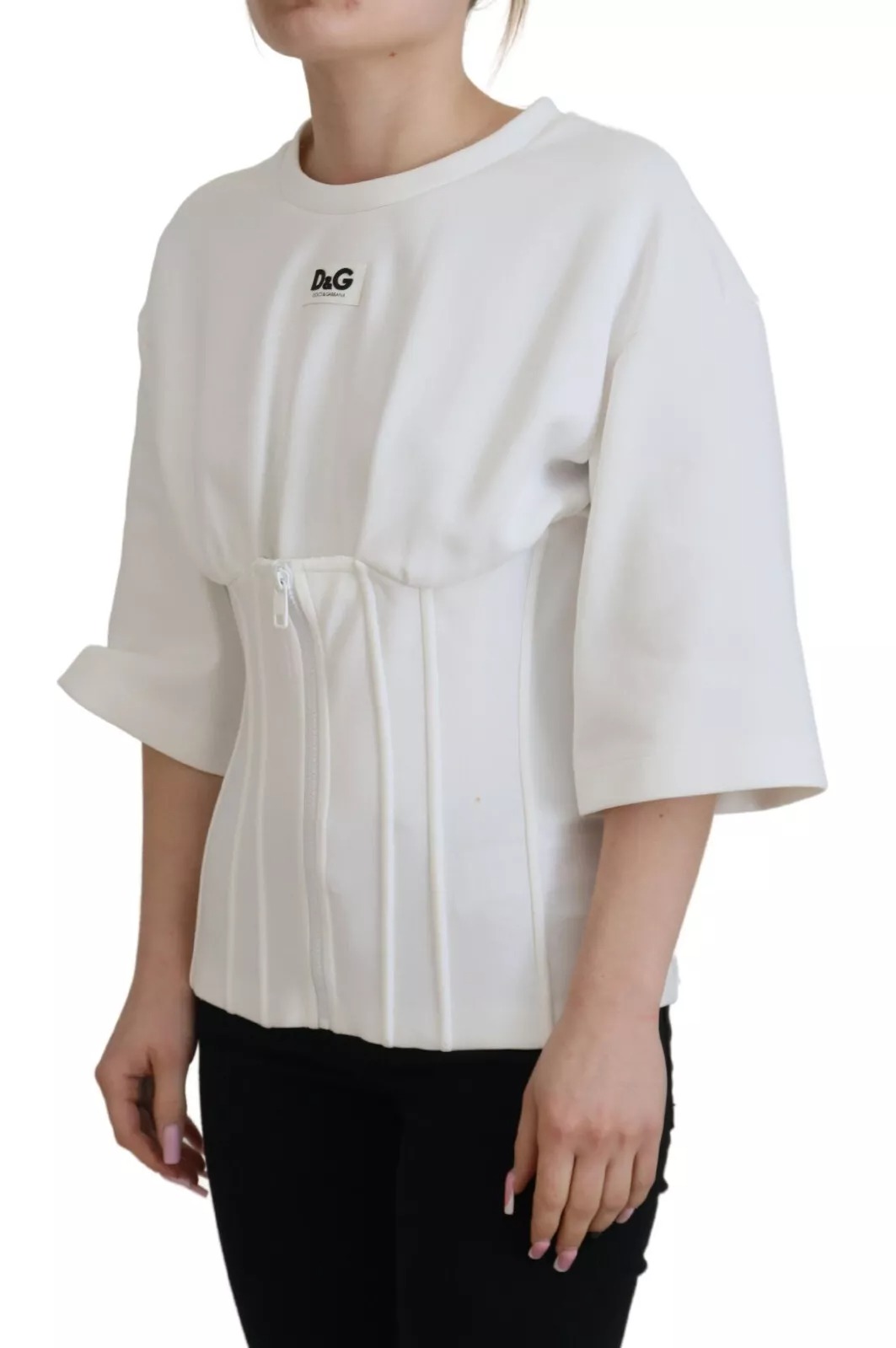 Dolce & Gabbana White Cotton Corset Stretch Top T-shirt - Image 2