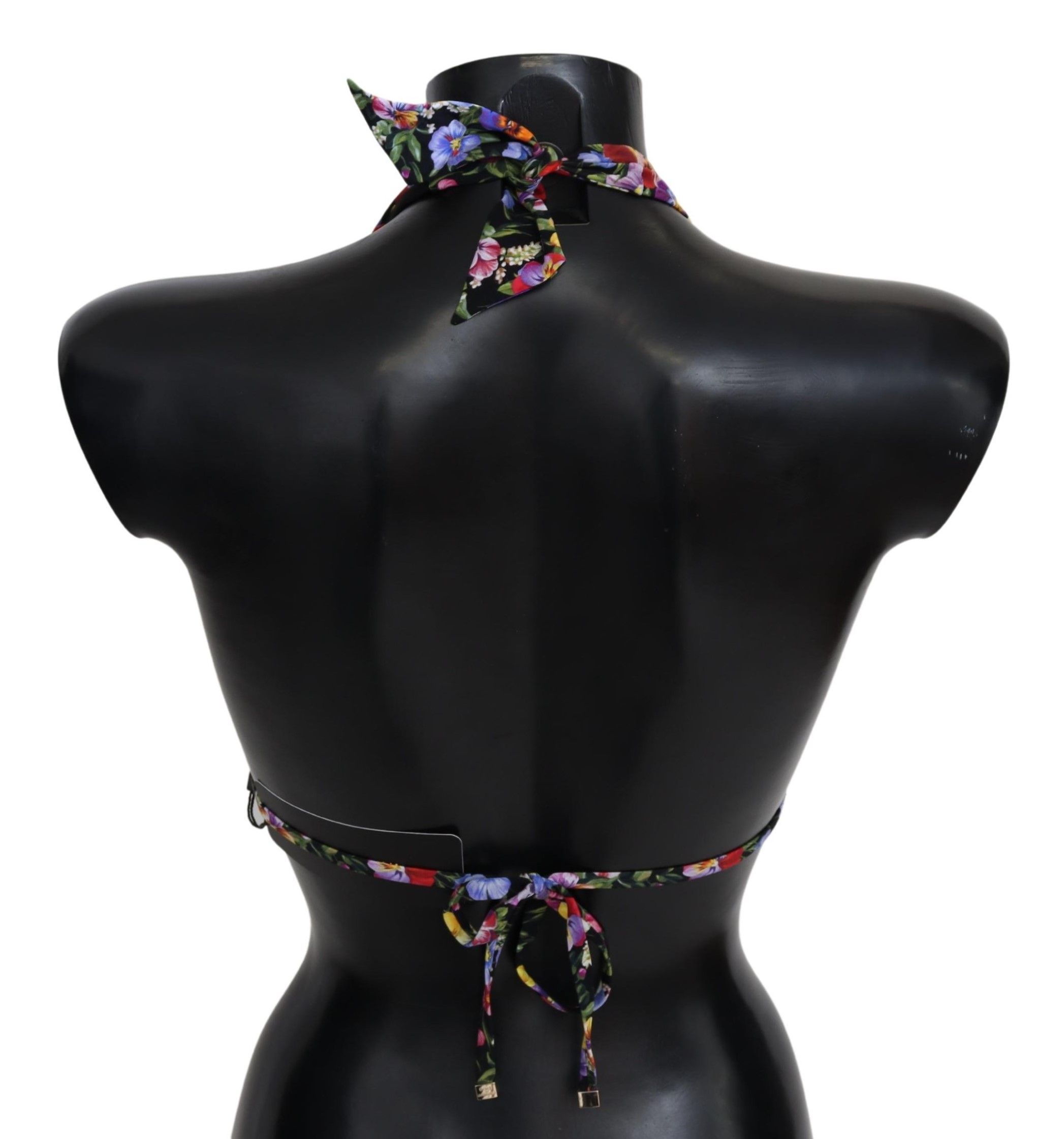 Dolce & Gabbana Black Floral Print Swimsuit Beachwear Bikini Tops - Image 2