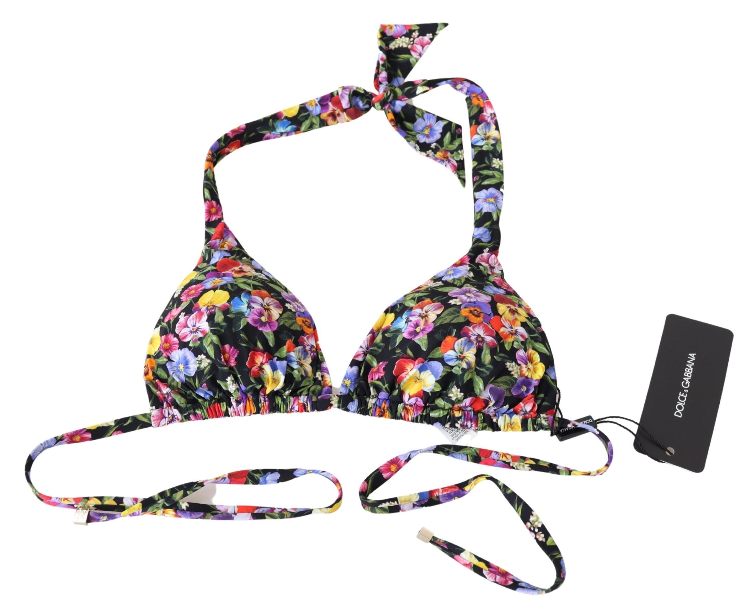 Dolce & Gabbana Black Floral Print Swimsuit Beachwear Bikini Tops - Image 3