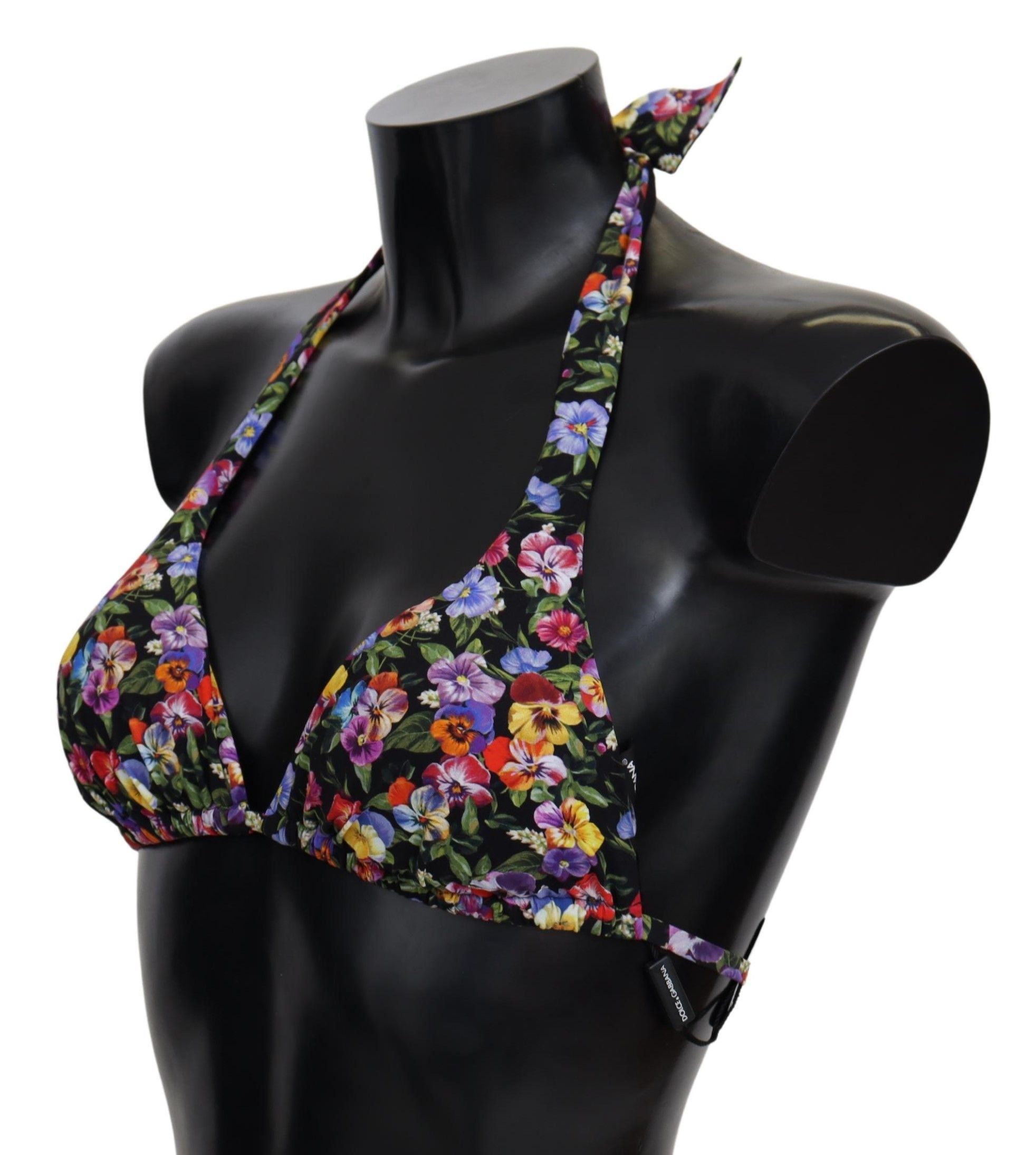 Dolce & Gabbana Black Floral Print Swimsuit Beachwear Bikini Tops - Image 4