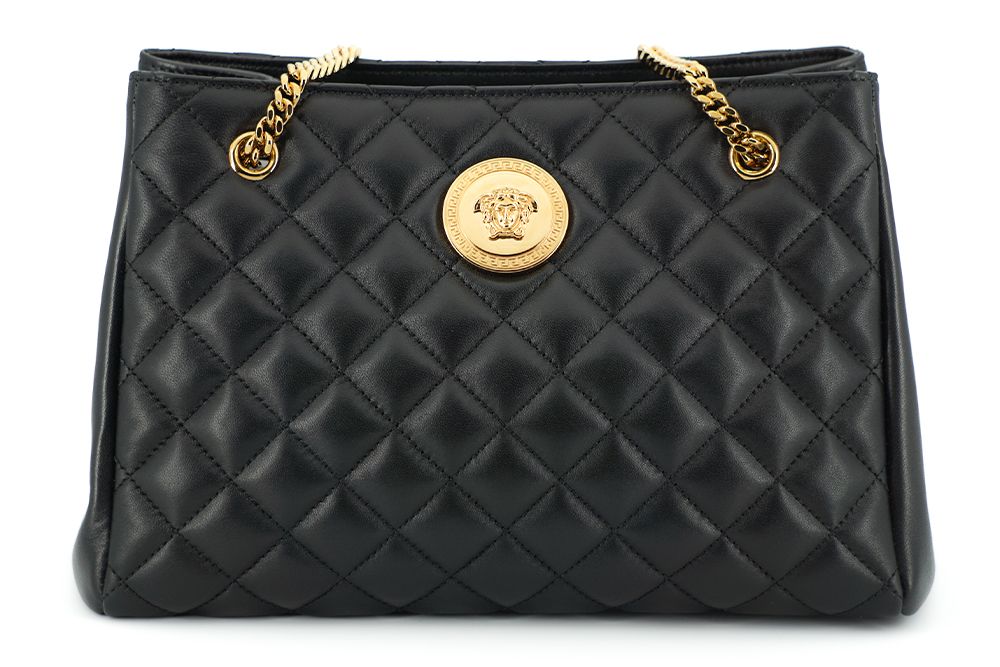 Versace Black Quilted Nappa Leather Medusa Tote Handbag - Image 3
