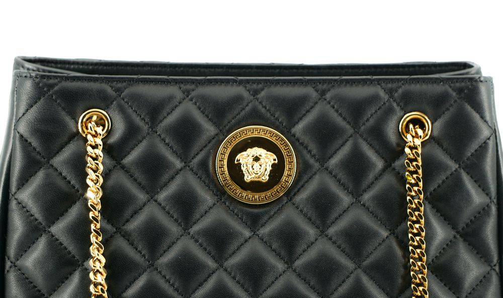 Versace Black Quilted Nappa Leather Medusa Tote Handbag - Image 5