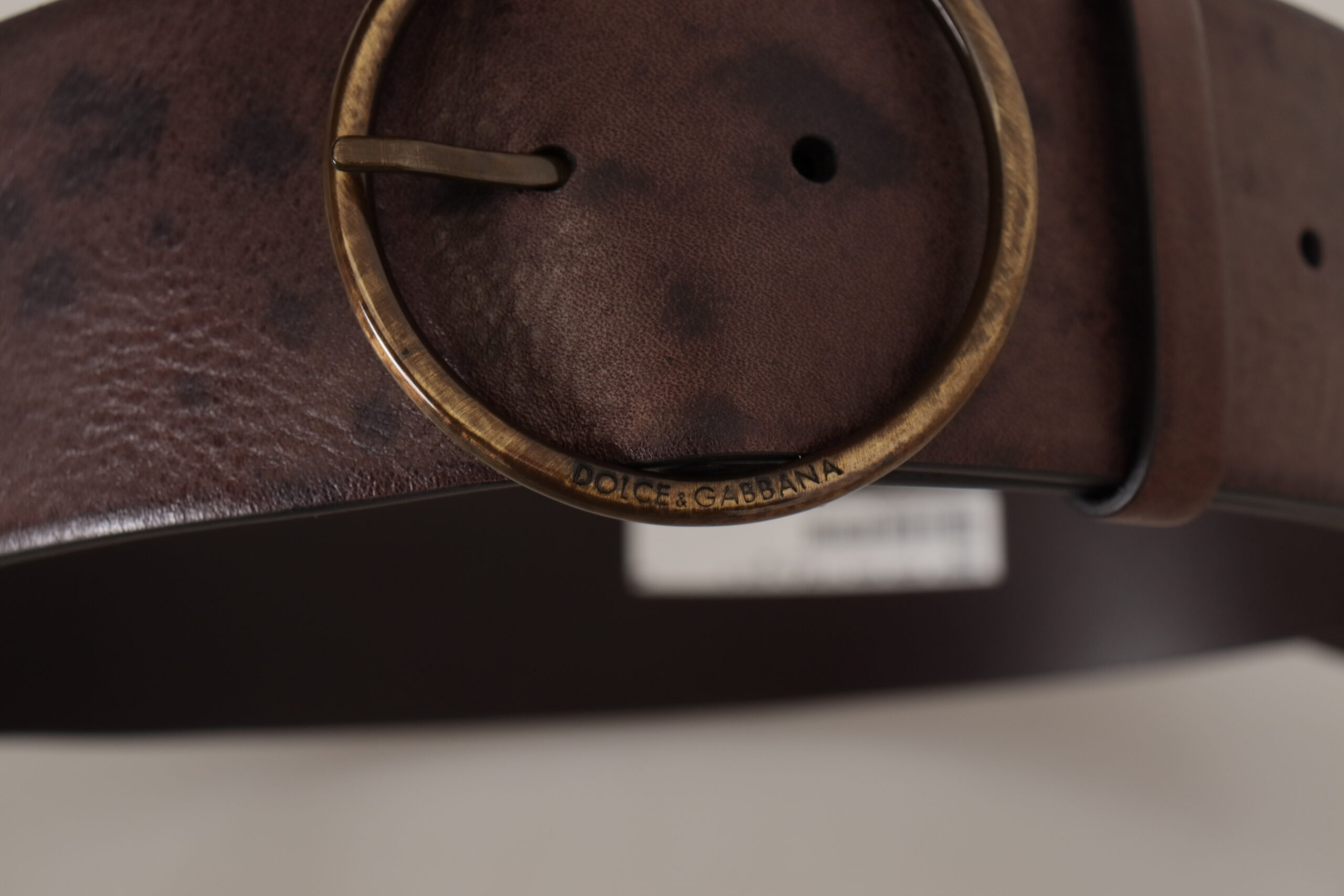 Dolce & Gabbana Dark Brown Wide Calf Leather Logo Round Buckle Belt - Image 4