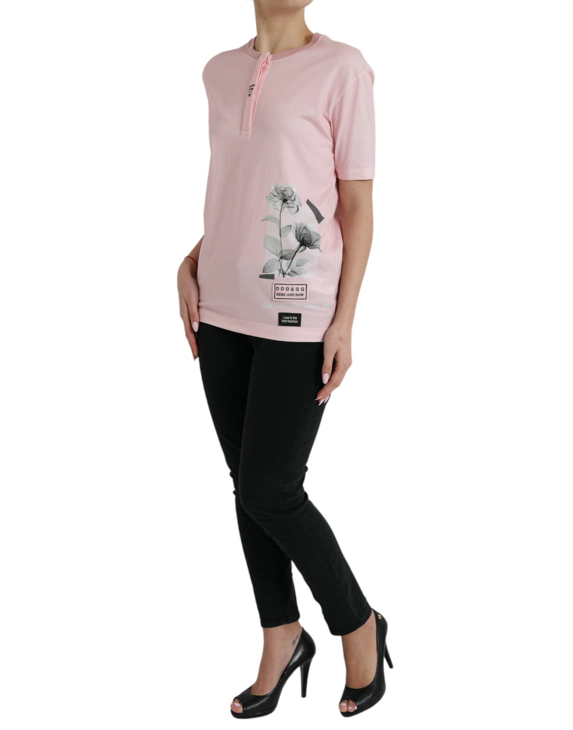 Dolce & Gabbana Pink Floral Print Cotton Short Sleeves T-shirt - Image 2