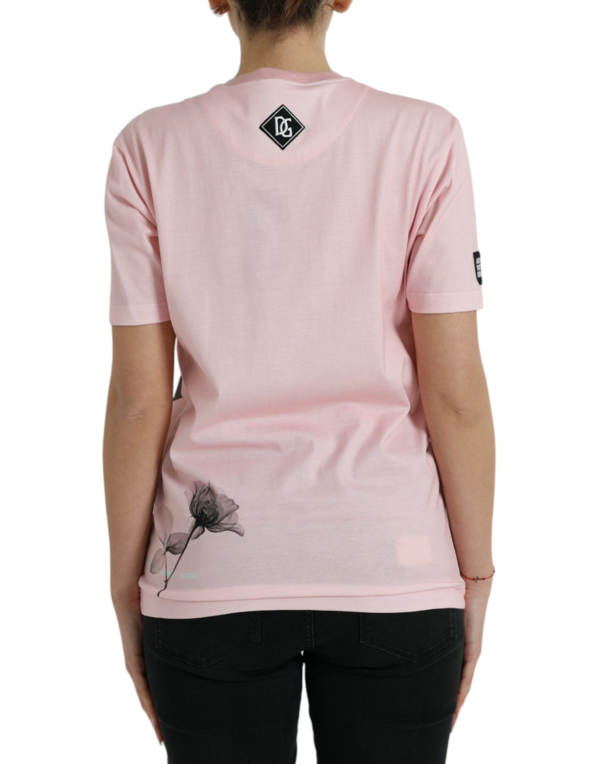 Dolce & Gabbana Pink Floral Print Cotton Short Sleeves T-shirt - Image 3
