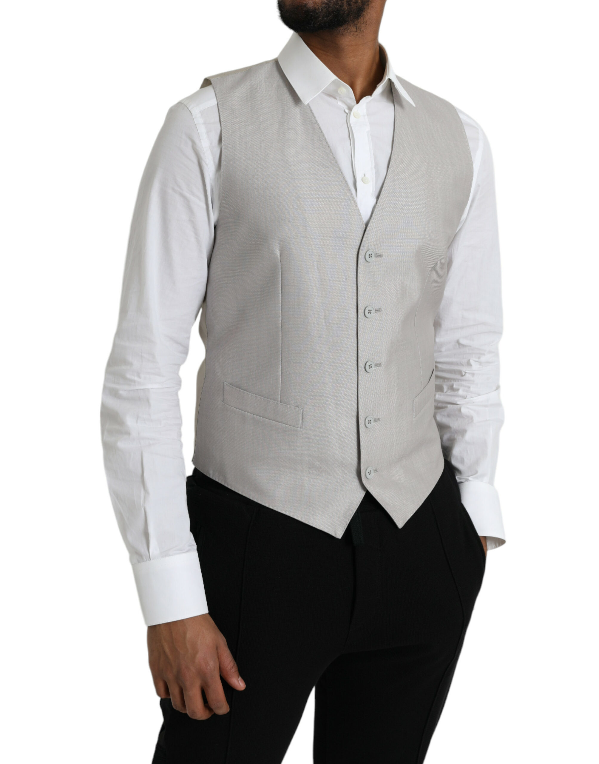 Dolce & Gabbana Light Gray Wool Formal Dress Waistcoat Vest - Image 2
