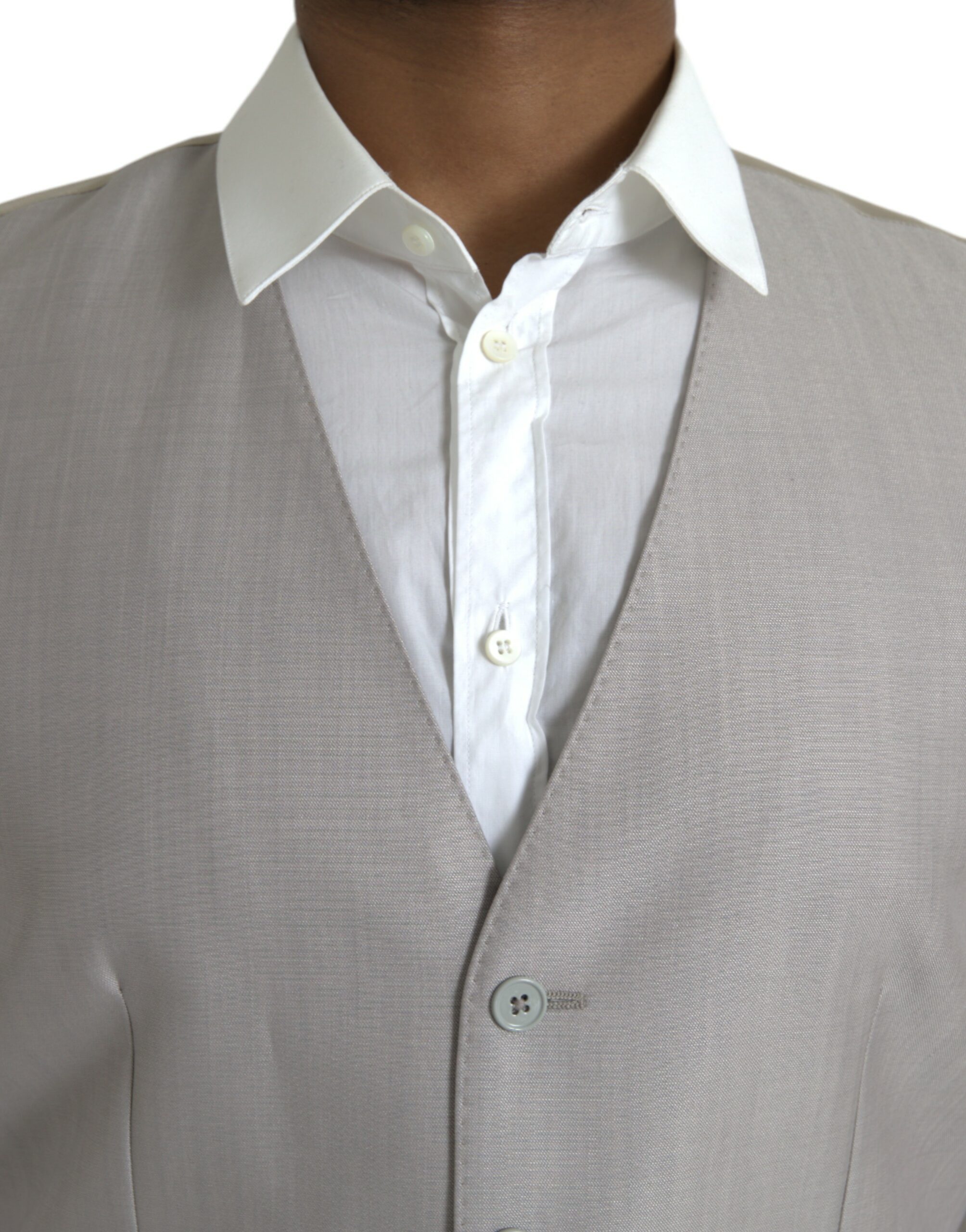 Dolce & Gabbana Light Gray Wool Formal Dress Waistcoat Vest - Image 4