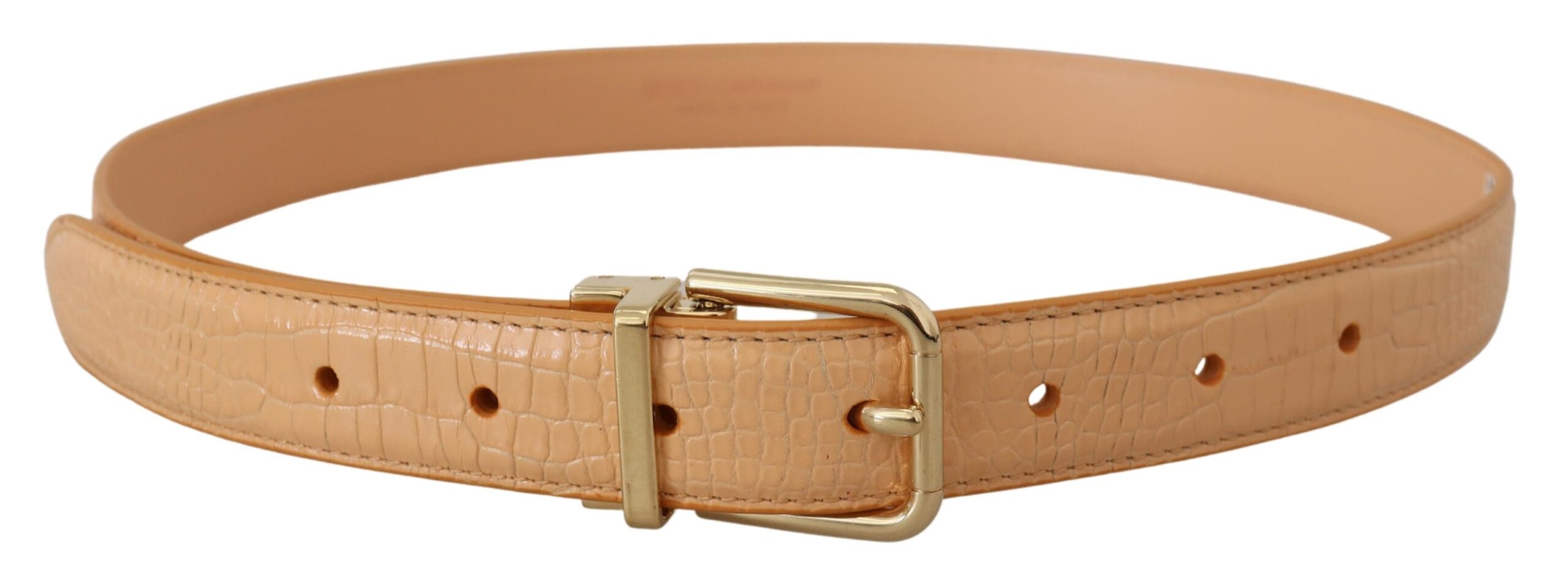 Dolce & Gabbana Beige Exotic Leather Gold Metal Buckle Belt - Image 3