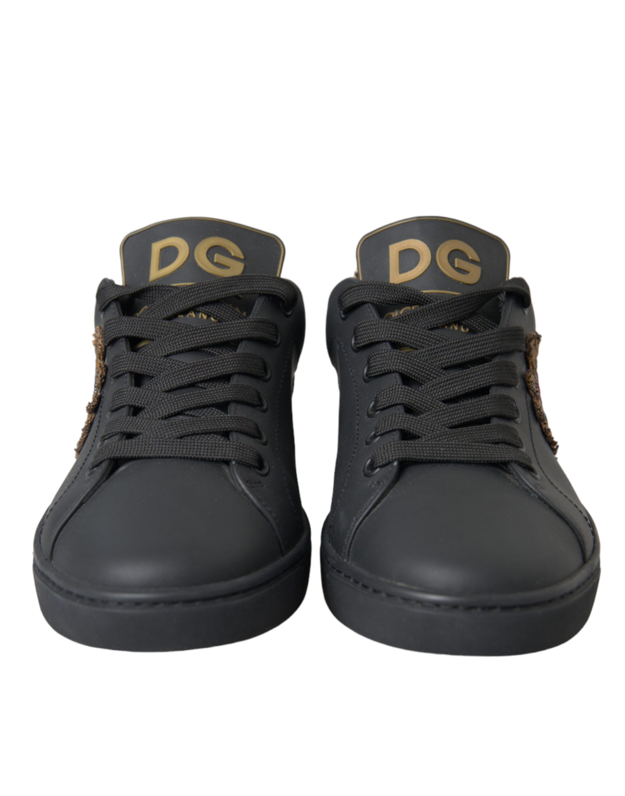 Dolce & Gabbana Black Leather Heart Embellished Sneakers Shoes - Image 2