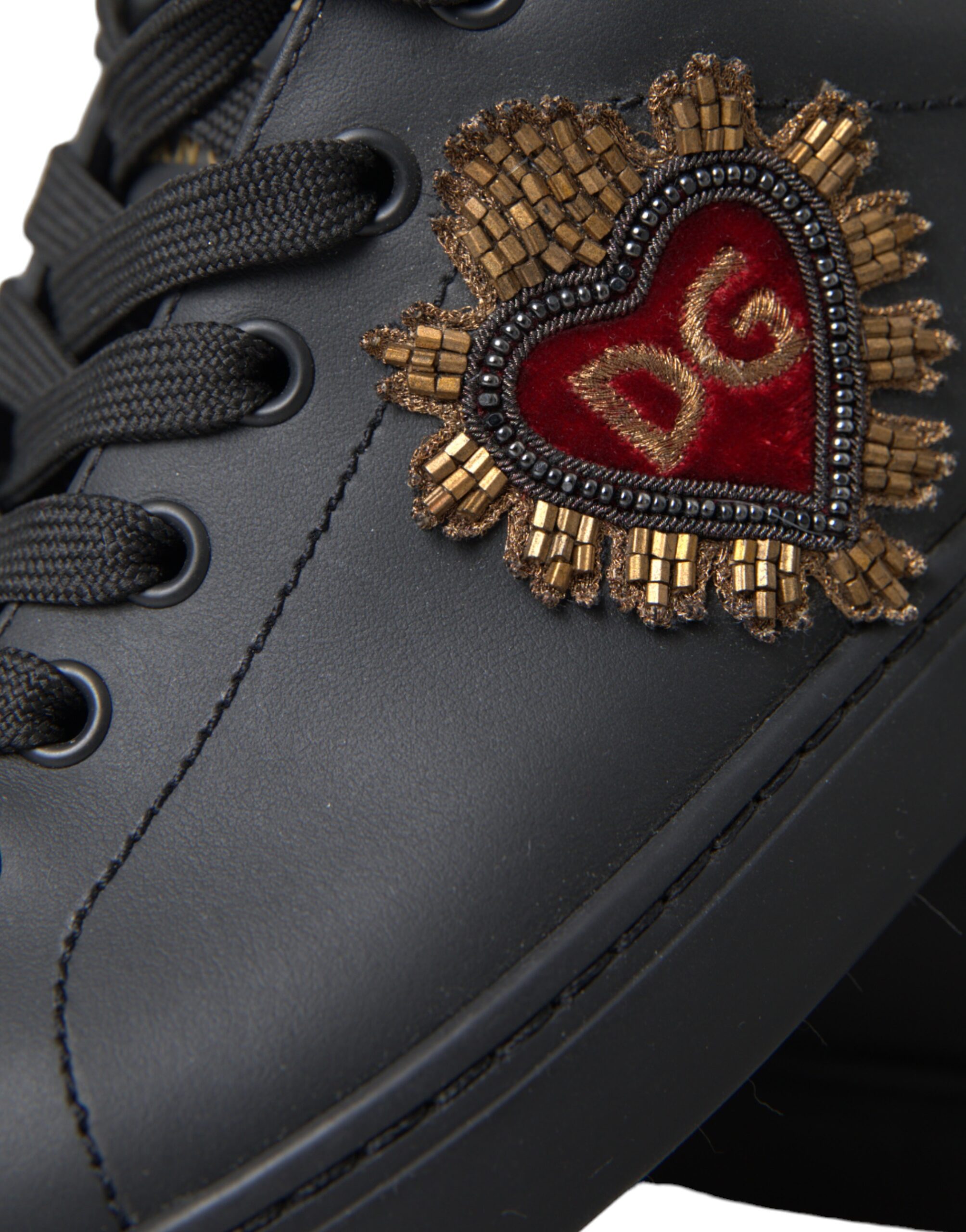Dolce & Gabbana Black Leather Heart Embellished Sneakers Shoes - Image 7