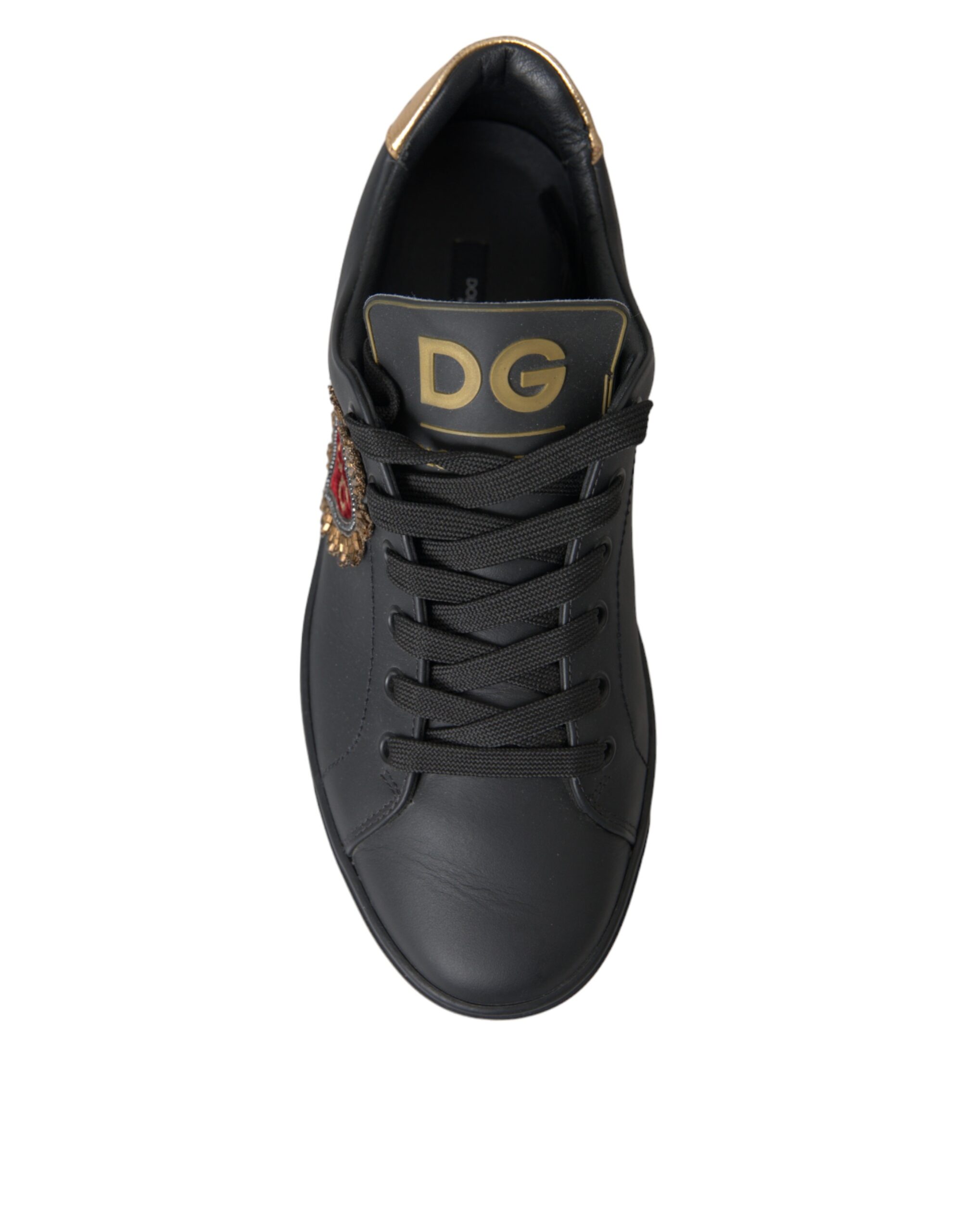 Dolce & Gabbana Black Leather Heart Embellished Sneakers Shoes - Image 8
